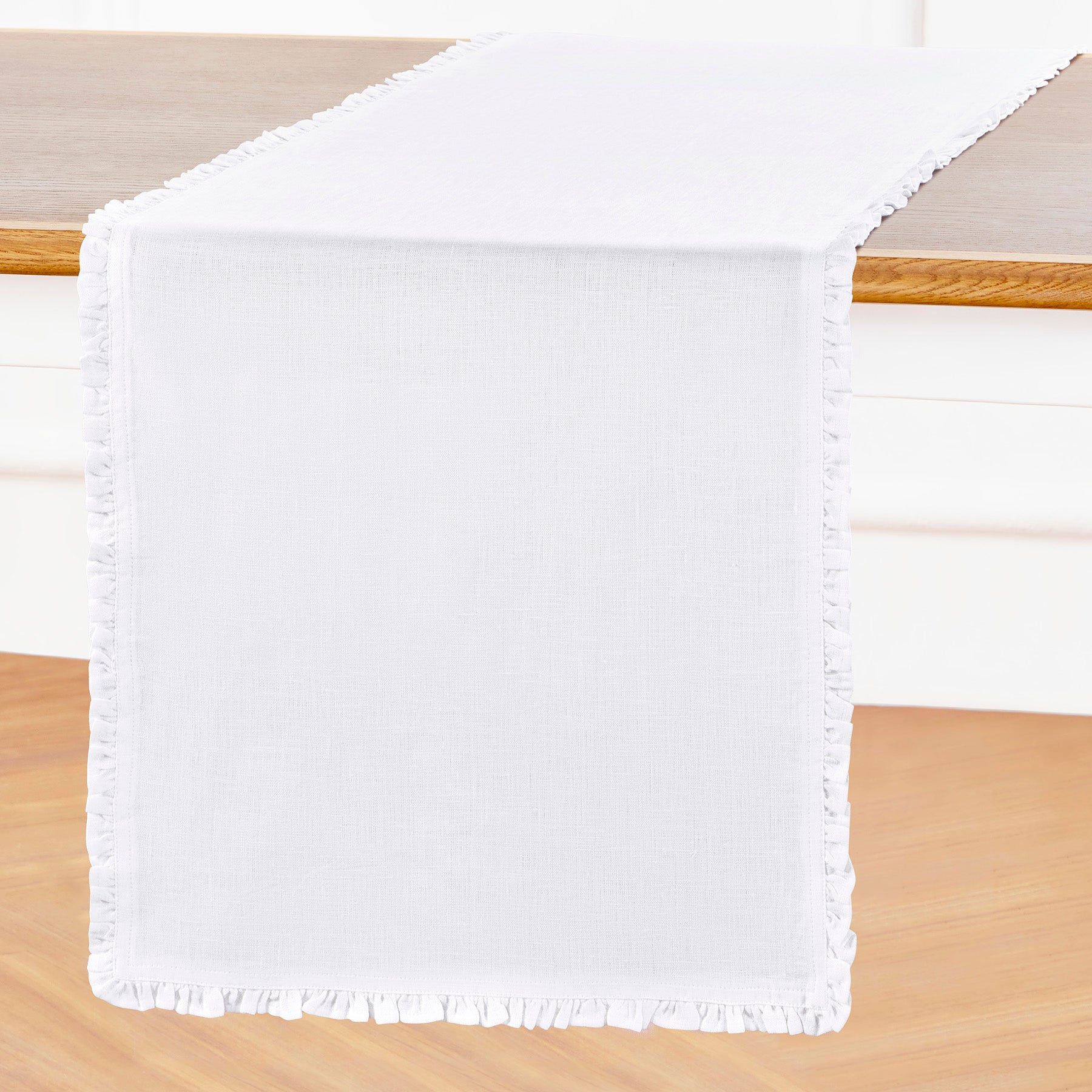 Juliette Ruffle Table Runner - Elegant Lace Trim Dining Table Decor for Weddings, Parties & Home Decor