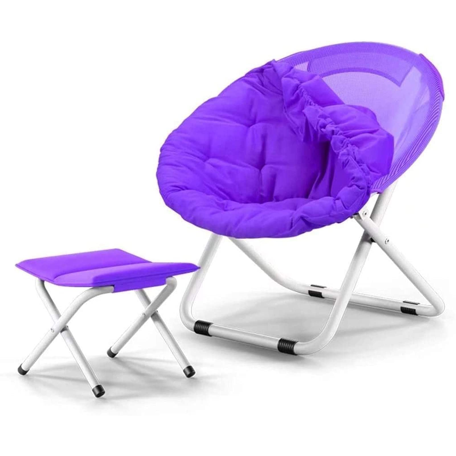 Portable Folding Camping Chair with Footrest - Lightweight Outdoor Moon Chair for Beach, Picnic, Backyard & Travel - Removable Cozy Saucer Seat & Adjustable Backrest