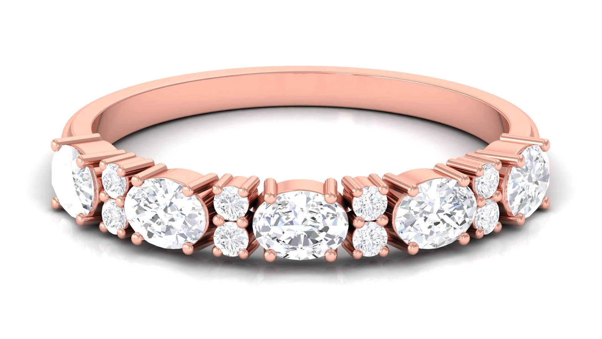 1.25 CT Oval & Round Cut Moissanite Half Eternity Ring in 14K Solid Gold - Elegant Wedding Band, Anniversary Gift for Her, Perfect for Bridal Jewelry & Special Occasions