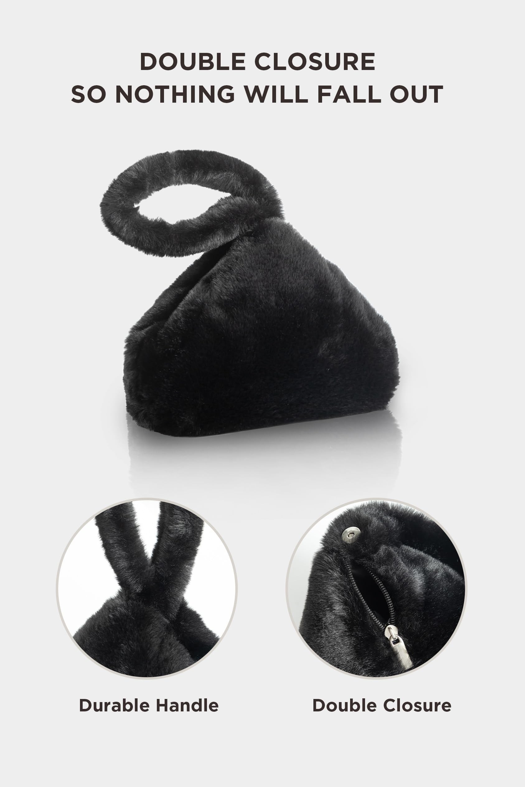 BABEYOND Women's Faux Fur Clutch Purse - Soft Fluffy Fuzzy Triangle Handbag for Wedding, Party, Evening Events & Special Occasions