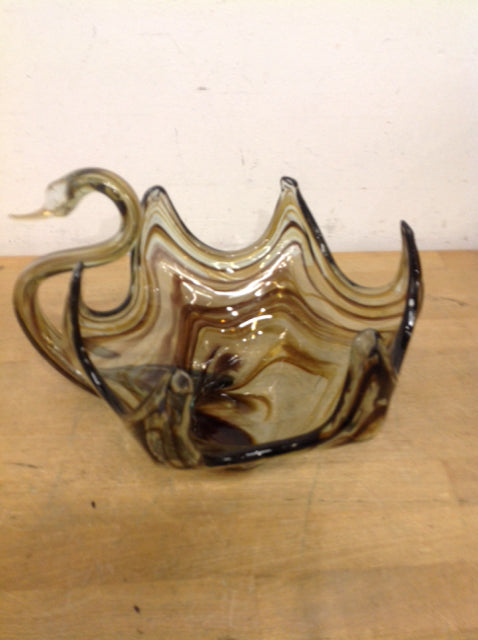 12 Amber Art Glass Swan Bowls - Elegant Handcrafted Glassware for Home Decor, Wedding Centerpieces & Party Serving Dishes