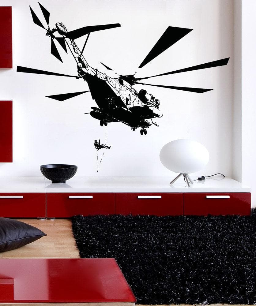 Vinyl Wall Decal Sticker - Helicopter Drop Off Design #5056 - Perfect for Kids Room, Nursery, Classroom & Office Decor