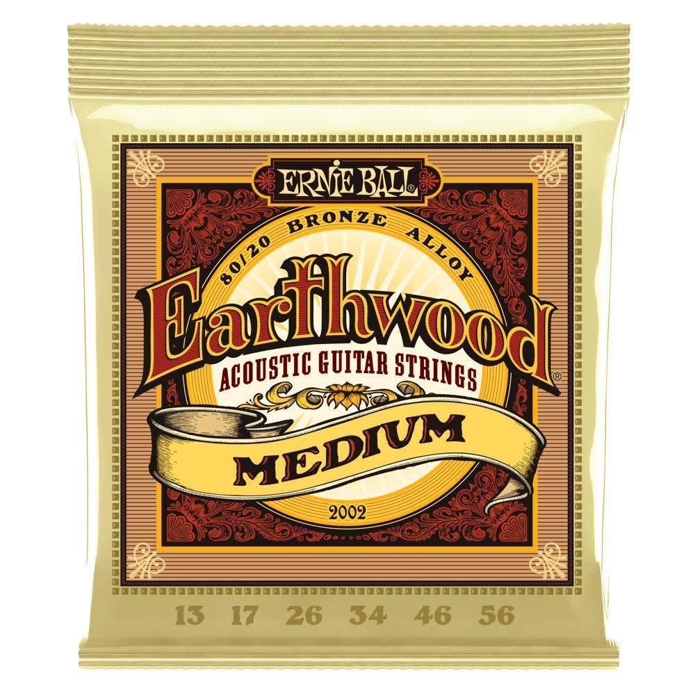 Ernie Ball Earthwood Medium 80/20 Bronze Acoustic Guitar Strings - 13-56 Gauge (P02002) Single Pack | Warm Balanced Tone for Folk, Country & Fingerstyle Playing