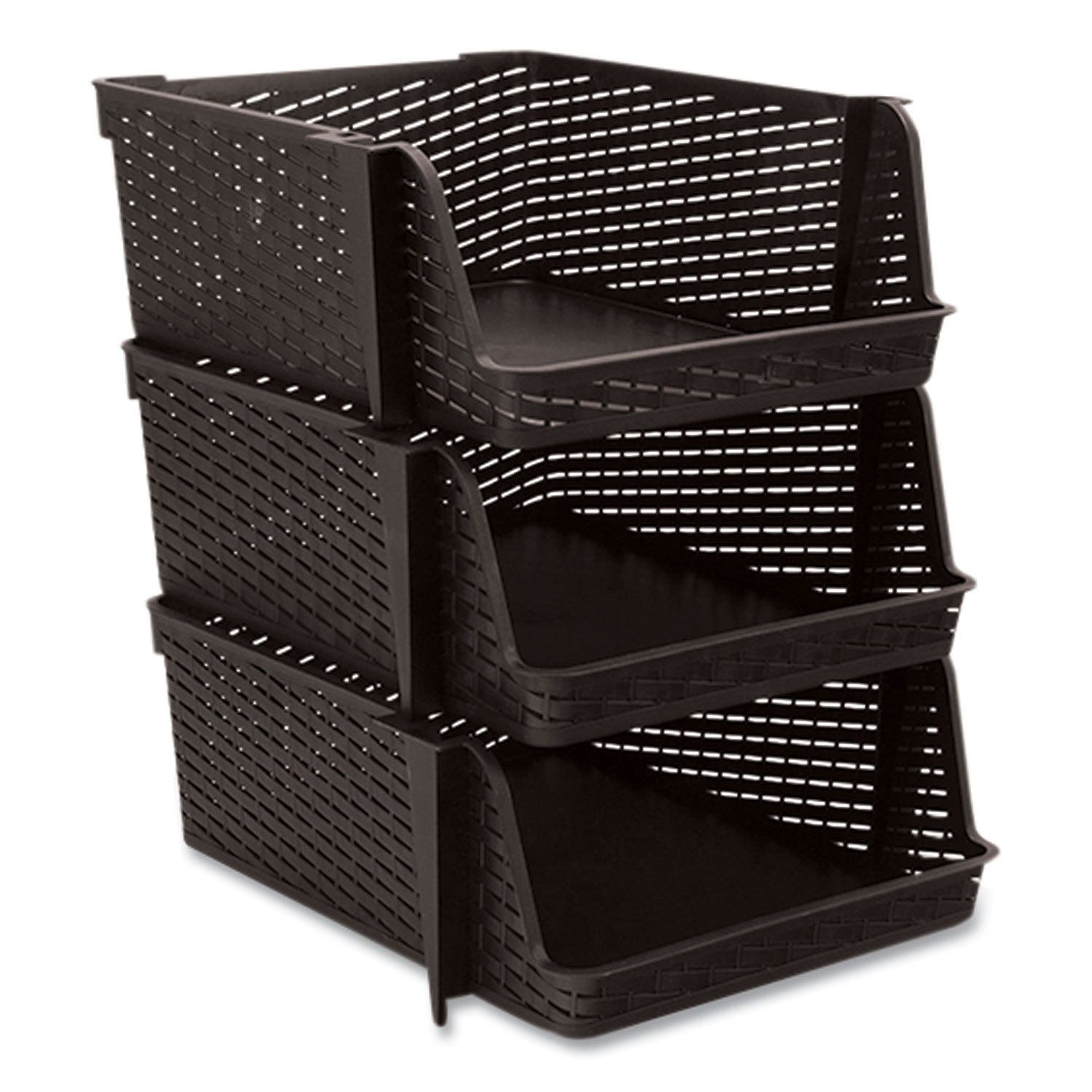 Advantus Nest and Stack Open Lid Storage Bin - 13.5 x 15 x 8.5 Inches, Black Plastic Organizer Bins, 3-Pack Set for Home, Office, and Garage Storage Solutions