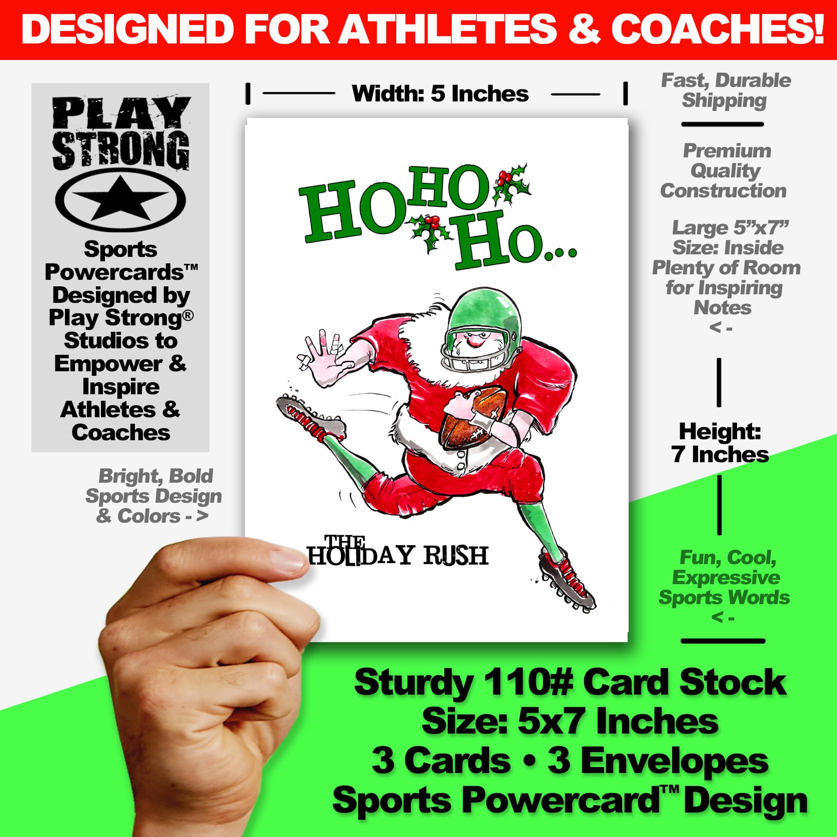 3-Pack Football Christmas Greeting Cards - 