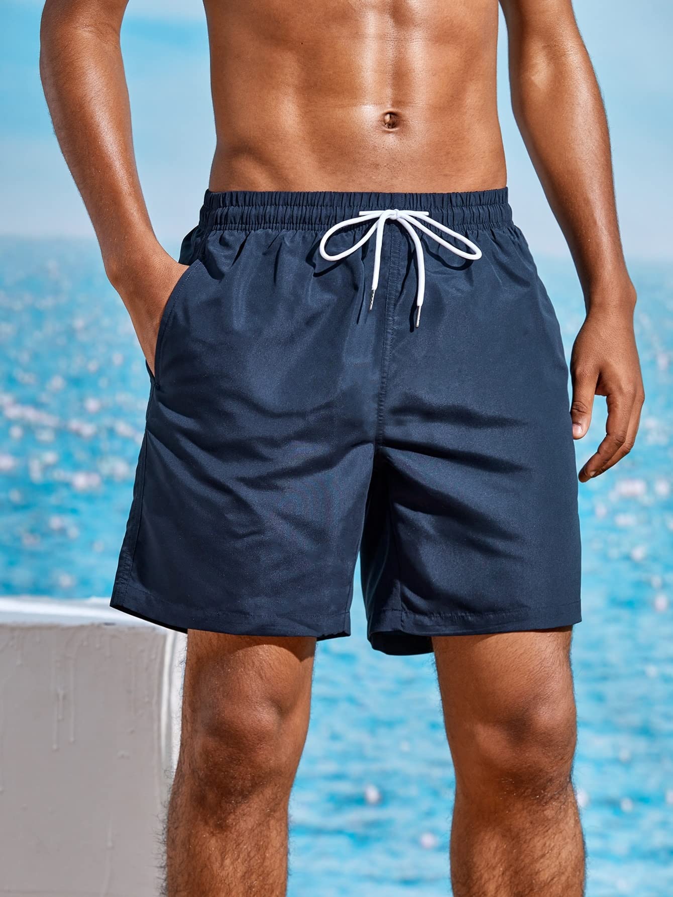 Men's Quick-Dry Lined Swim Trunks with Slant Pockets - Comfortable Beach Swimwear for Summer Swimming, Surfing & Poolside Relaxation