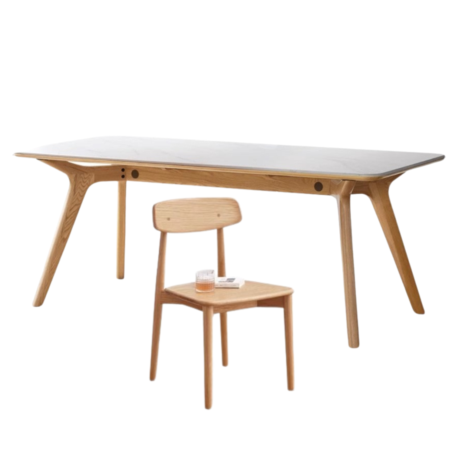 78.7×35.4×29.9 inch / 200×90×76 cm / natural wood color / rock board dining table + four chairs