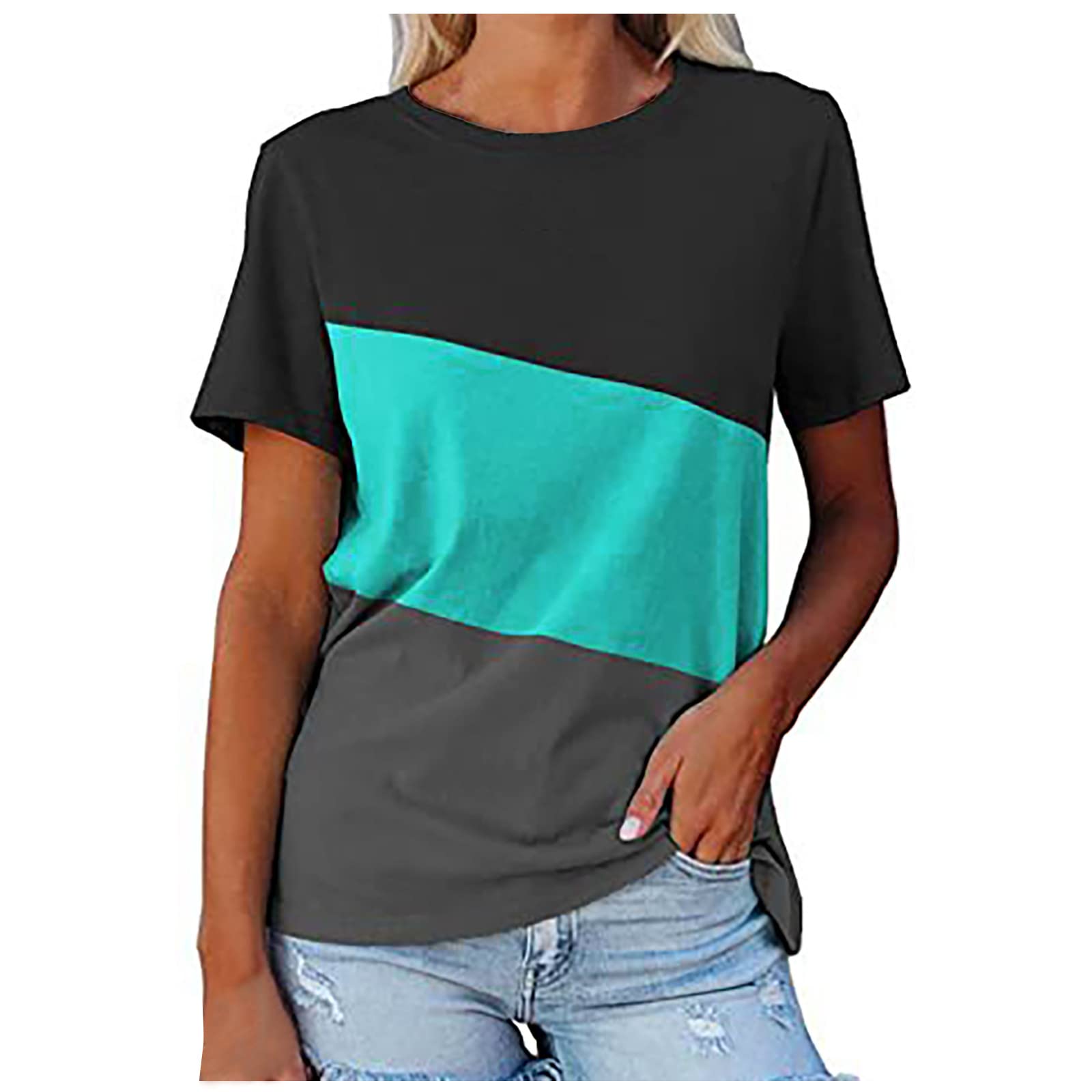 Women's Casual & Dressy Short Sleeve Crew Neck T-Shirt - Color Block Cute Tee, Trendy Tunic Top for Summer 2022 | Perfect for Office Wear, Weekend Outings & Casual Dates