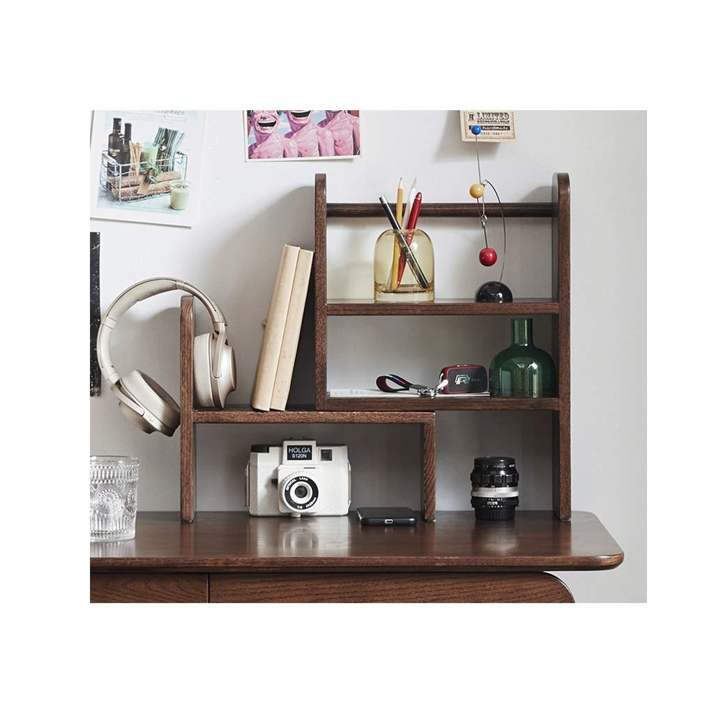 LICHUAN Expandable Wood Desktop Bookshelf - Adjustable Office Storage Rack, Desk Organizer & Home Decor Display Shelf for Office, Kitchen, Living Room - Perfect for Organizing Books, Files, Kitchenware & Decorative Items (Black)