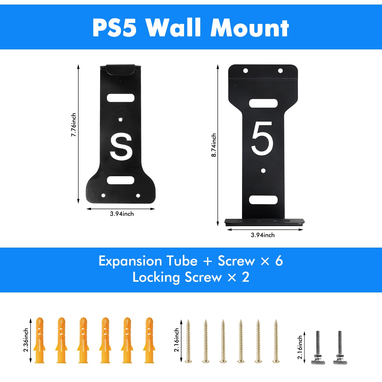 PS5 Wall Mount Bracket - Vertical Stand Holder for PlayStation 5 (Disc & Digital Edition) - Space Saving Gaming Accessory for Bedroom, Living Room & Game Room Setup