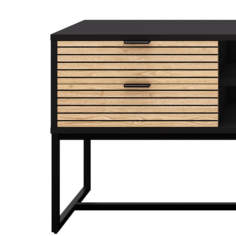 ODENCE Modern TV Stand 150cm - Natural & Black Wood Entertainment Center for Living Room, Bedroom & Home Theater