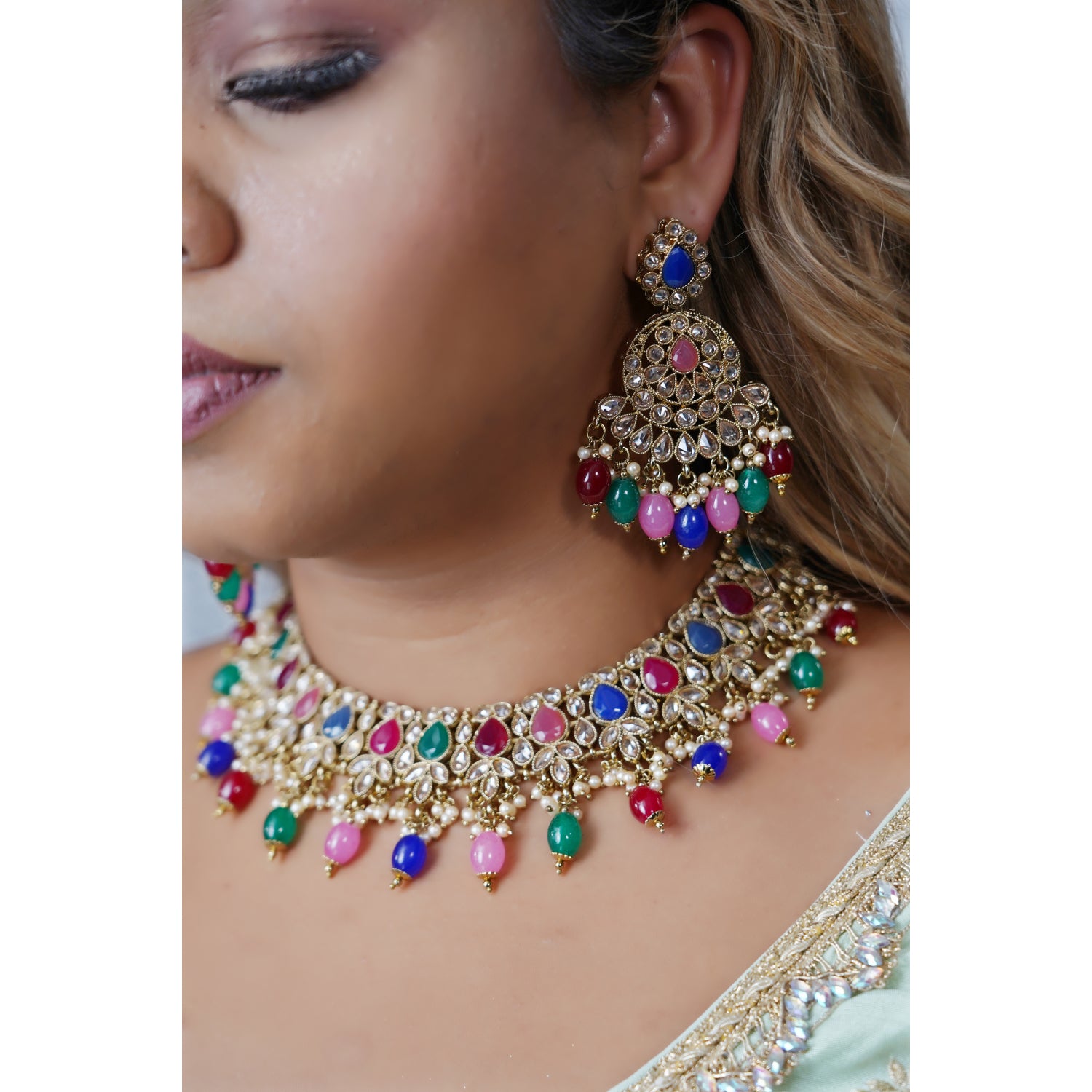 Jhalak Multi-Color Indian Bridal Jewelry Set with Tikka - Perfect for Weddings, Festivals & Special Occasions
