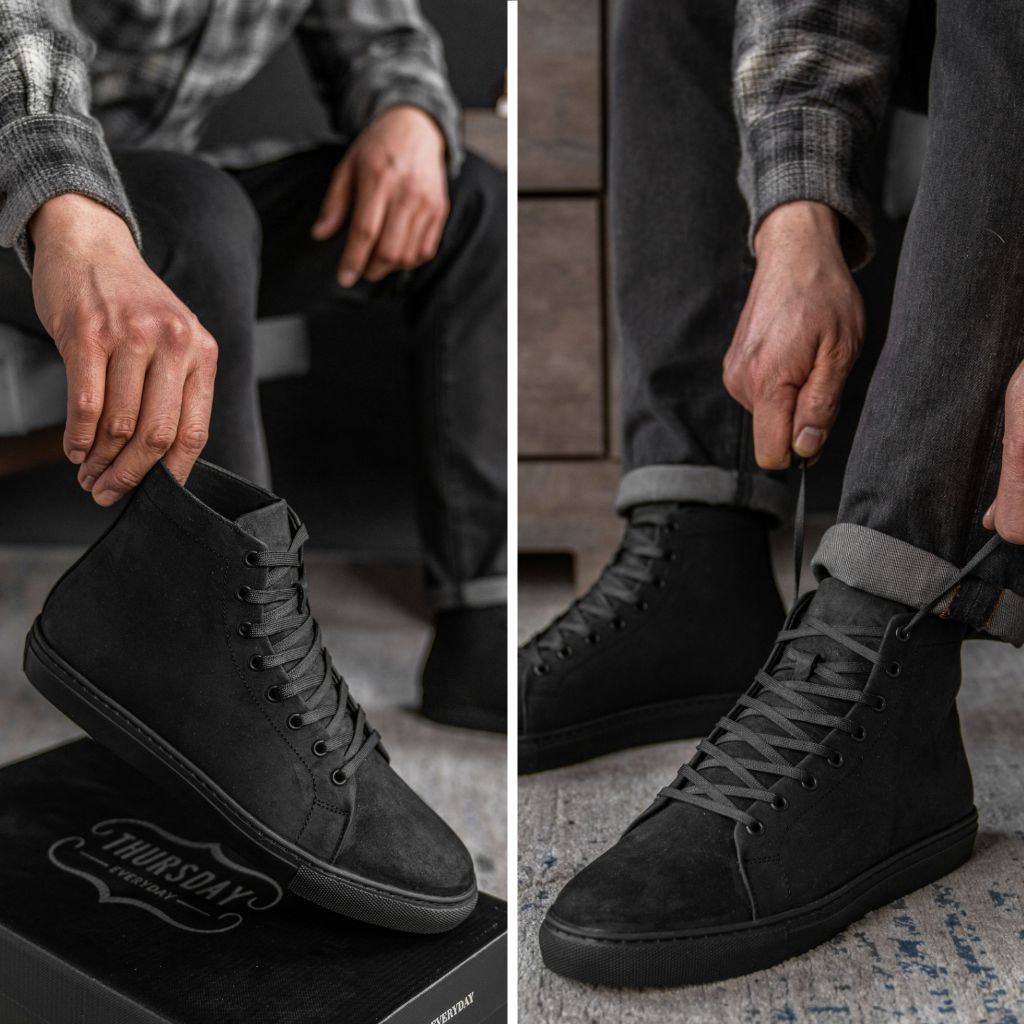 Premium Black Matte High Top Sneakers for Men & Women - Stylish Casual & Athletic Shoes for Running, Walking & Everyday Wear