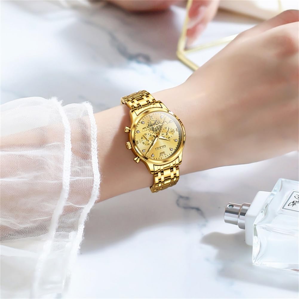 OLEVS Women's Luxury Two-Tone Stainless Steel Watch with Diamond Accents - Waterproof Analog Quartz Watch for Business, Fashion & Everyday Wear