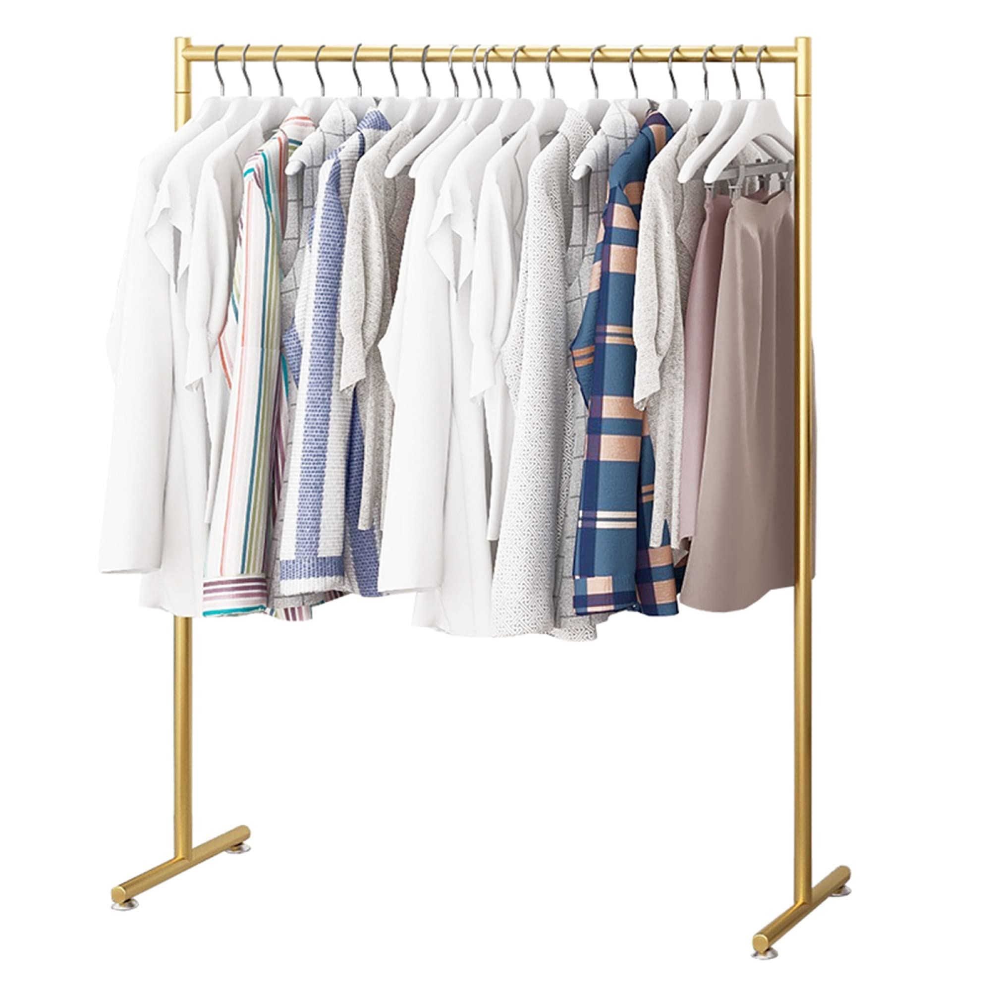 Heavy Duty Clothes Rail - Modern Minimalist Metal Retail Display Rack & Industrial Pipe Drying Rack (150×160cm, Gold) - Perfect for Bedroom Coat Storage, Boutique Clothing Display, and Laundry Room Organization