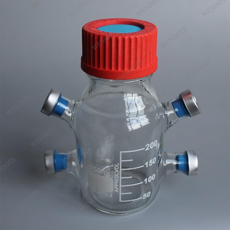 250ml Jaw Anaerobic Bottle - Headspace Bottle, Sealed Sampling Reagent Bottle with GL45 Multi Port | Lab Glassware for Microbiology, Chemistry & Environmental Testing