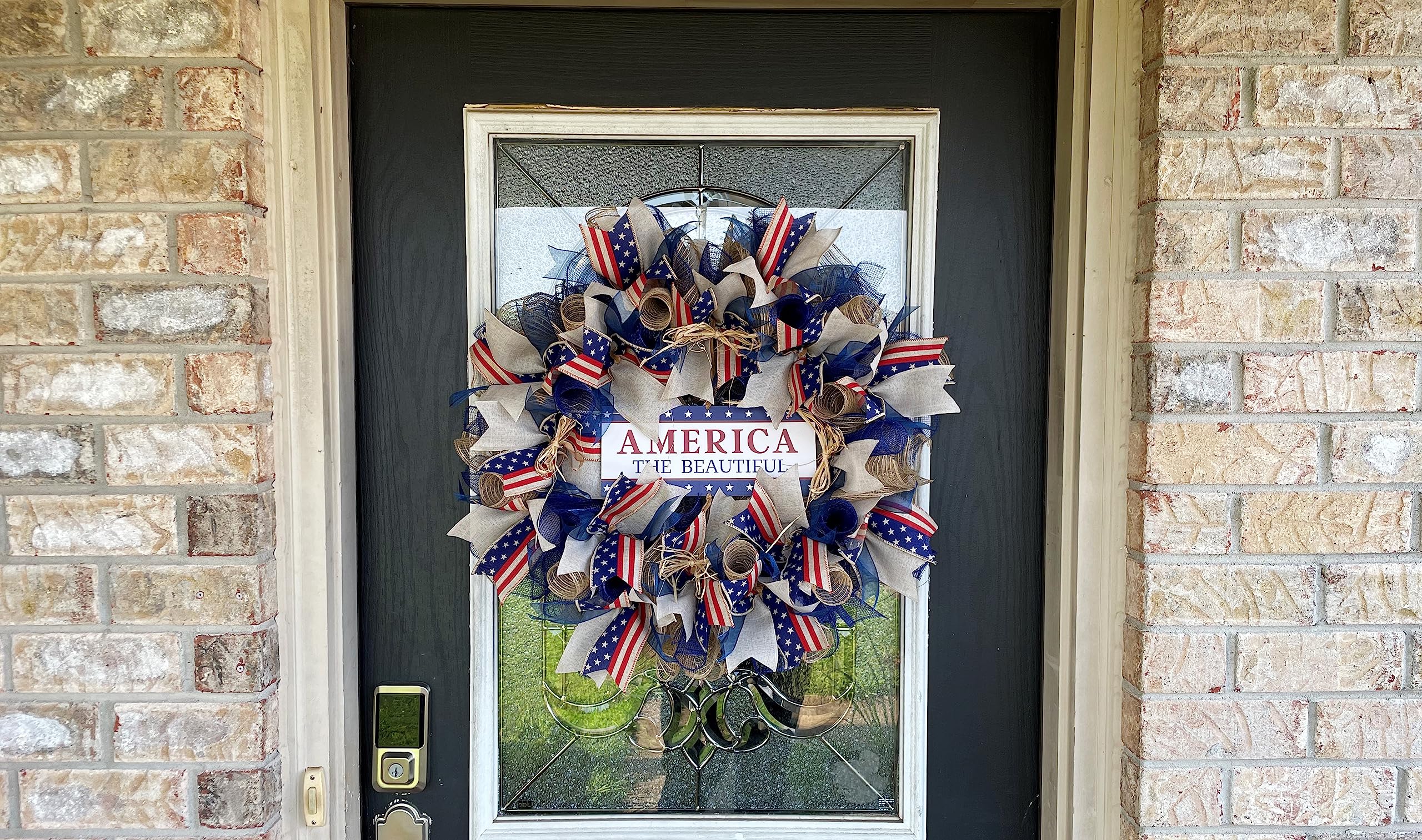 Rustic Farmhouse Patriotic 4th of July Deco Mesh Wreath - American Flag Front Door Decor for Independence Day, Cowboy Birthday & Western Theme - Perfect for Porch, Patio & Country Home Decorations