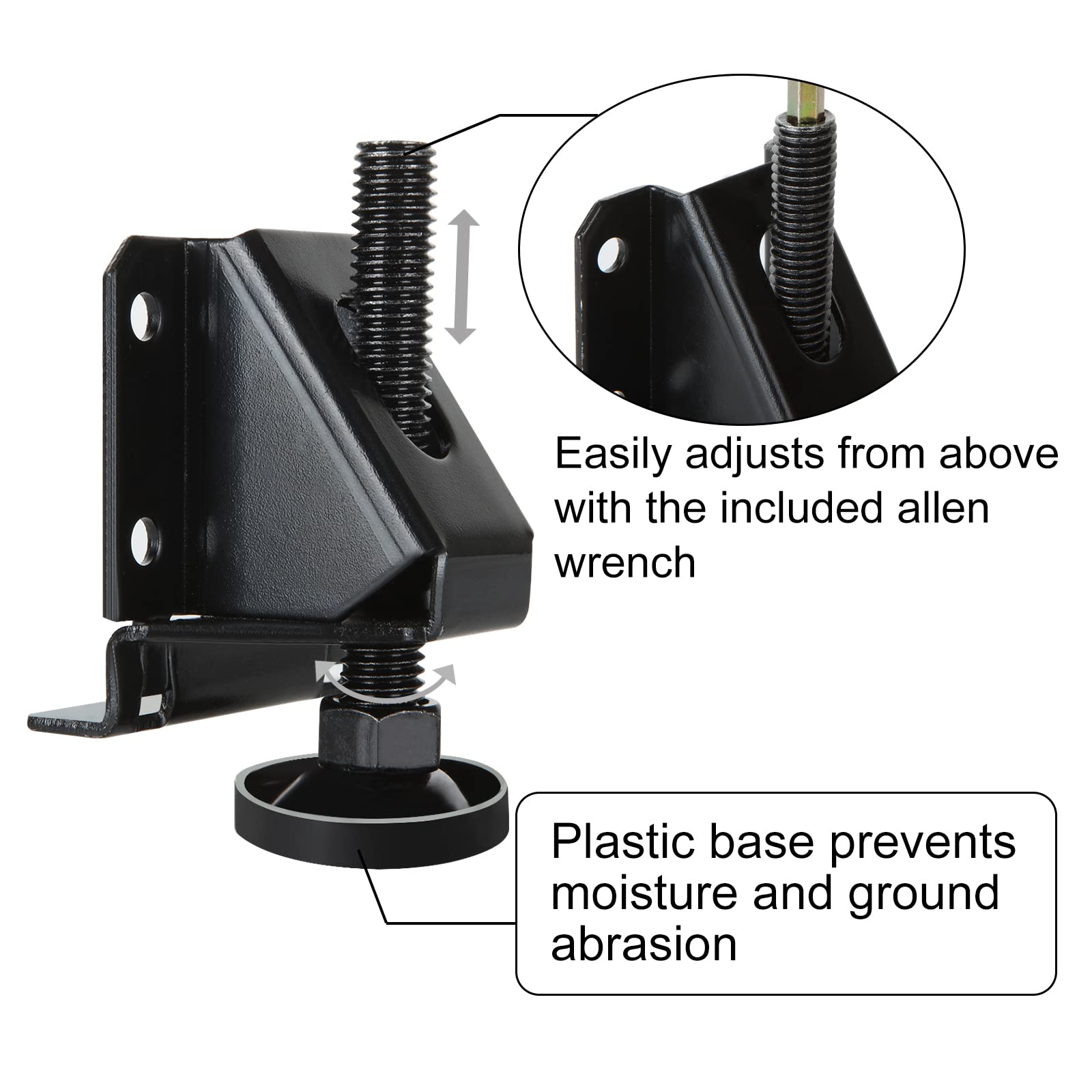 DAJAVE 4 Pack Heavy Duty Adjustable Leveling Feet with Screws, Lock Nuts & Wrench - Furniture Leg Levelers for Tables, Cabinets, Workbenches (Black) - Perfect for Uneven Floors & Home Office Setup