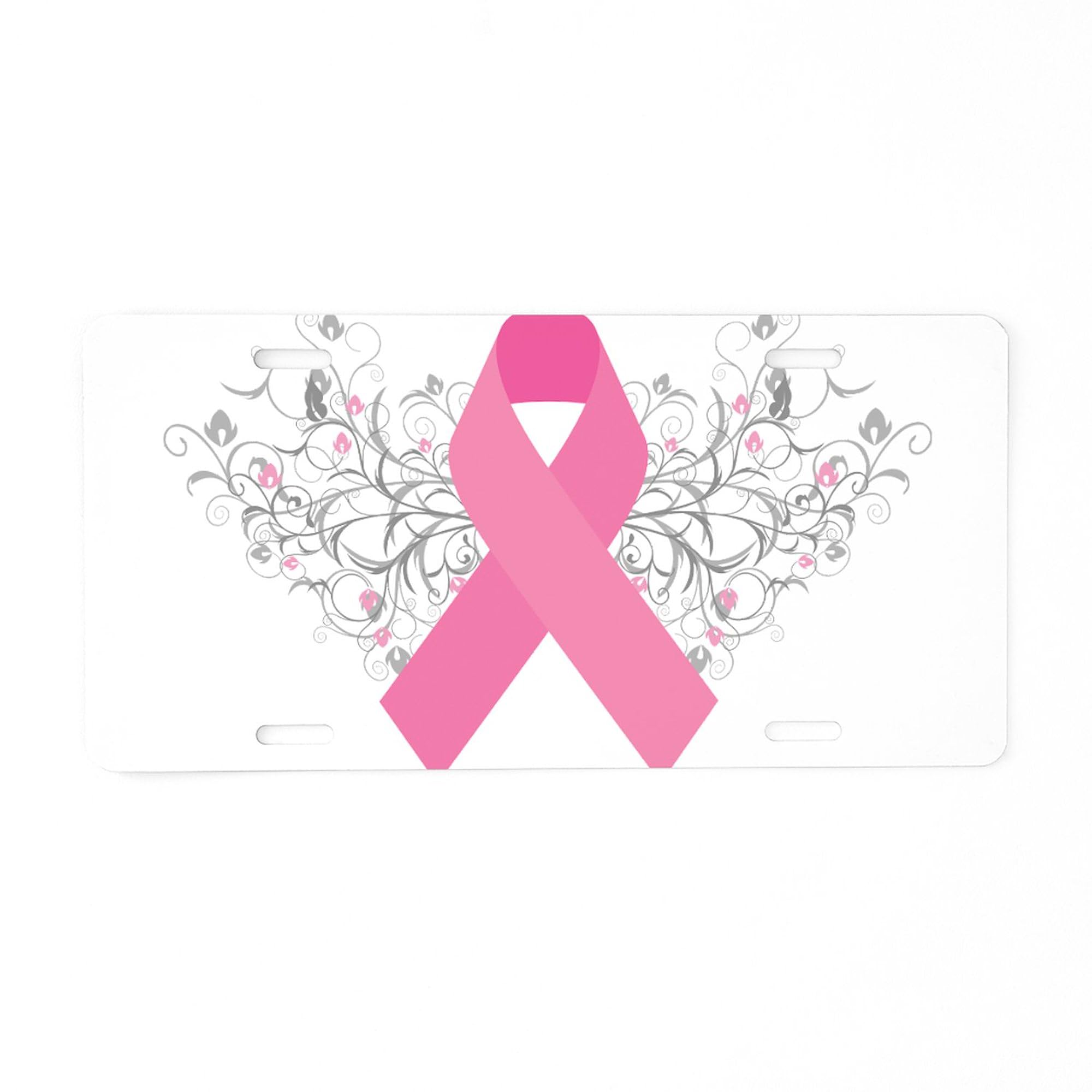 Pink Ribbon Breast Cancer Awareness 3 Aluminum License Plate - Front Vanity Tag for Cars, Trucks & SUVs - Show Support & Raise Awareness