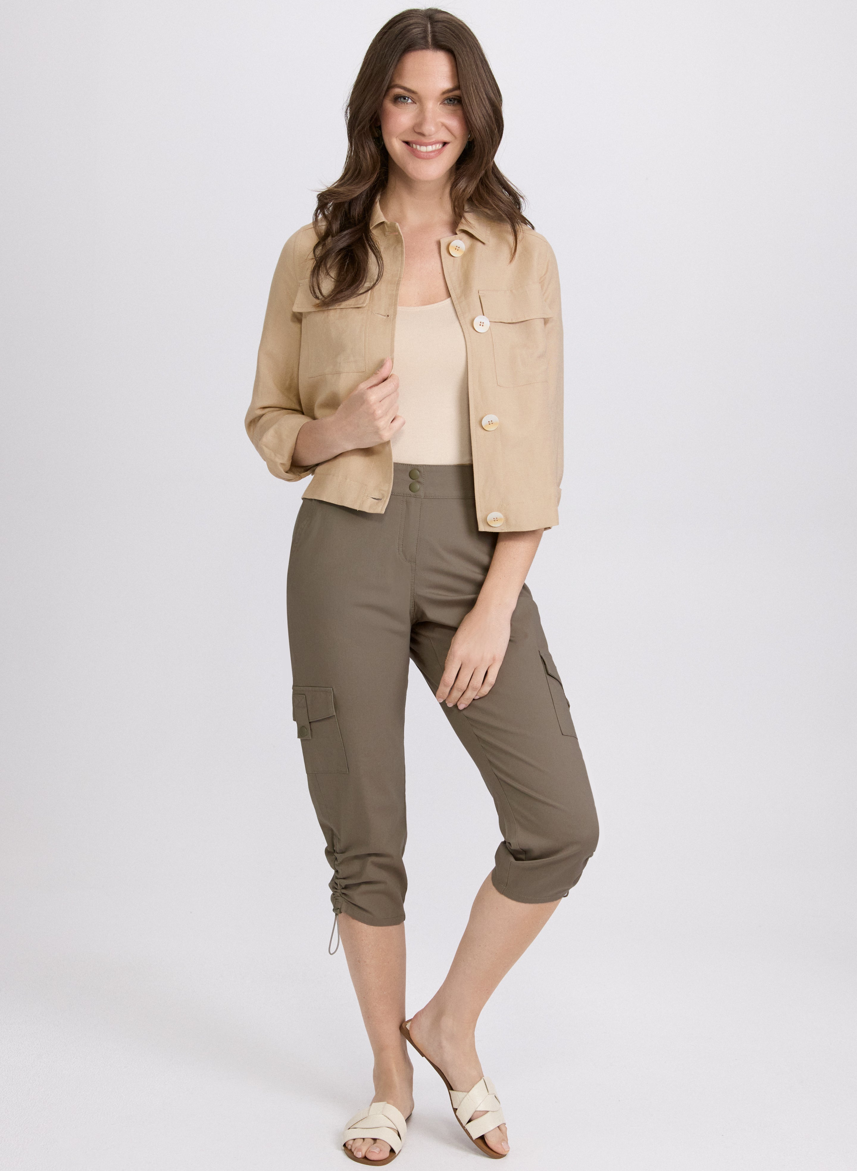 Cropped Drawstring Hem Cargo Pants for Women - High Waist Casual Joggers with Pockets | Perfect for Hiking, Travel & Streetwear Fashion