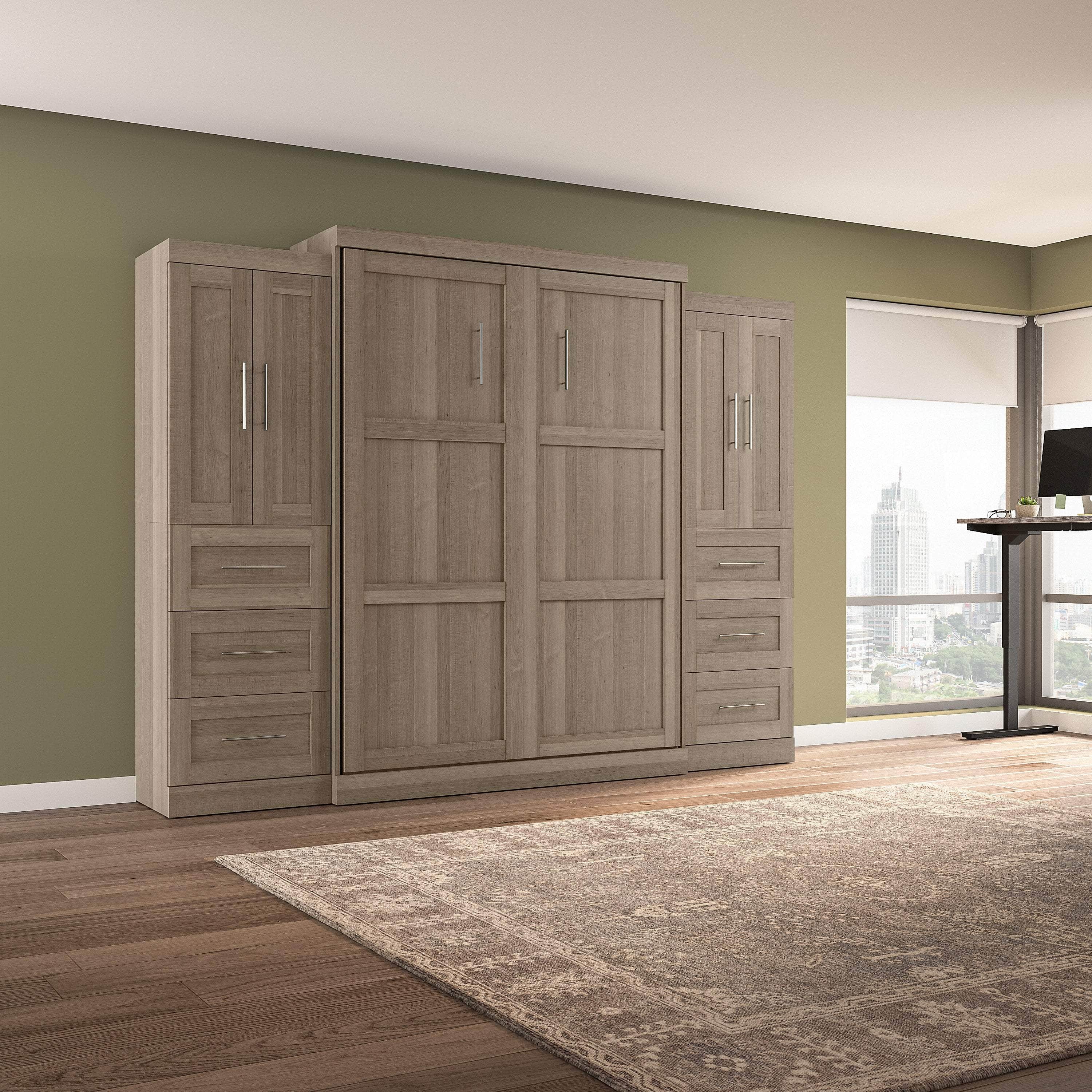 Pur Queen Murphy Wall Bed with Closet Storage Cabinets (115W) - 7 Color Options - Space-Saving Solution for Small Apartments, Guest Rooms & Home Offices