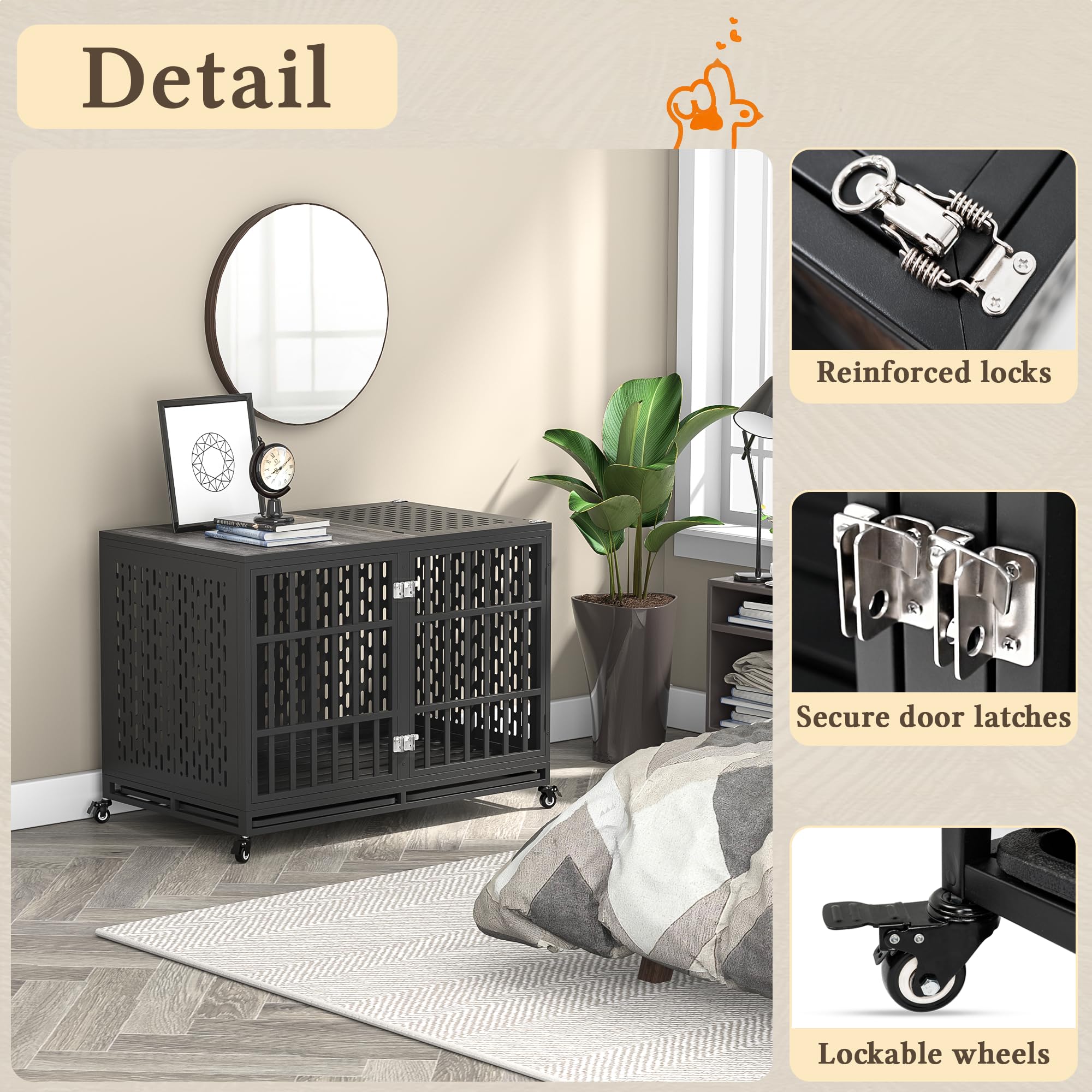 **48 Inch Heavy Duty Dog Crate with Optional Divider – Extra Large Indestructible Kennel for High Anxiety Dogs – Indoor Pet Cage for Large Breeds – Double Dog Crate for 2 Small Dogs – Perfect for Travel, Training & Home Security**