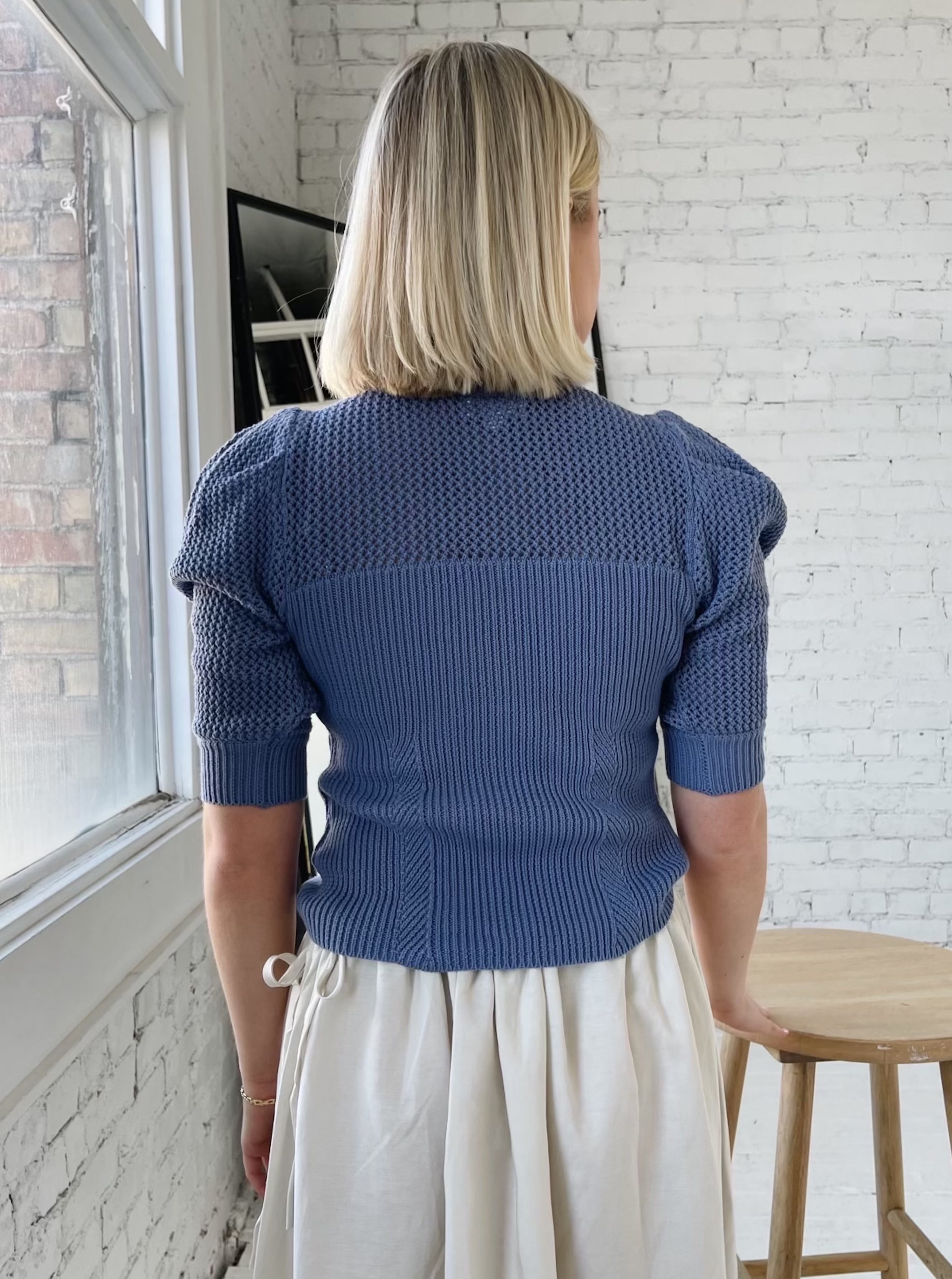 Lena Puff Sleeve Sweater Women's Indigo Knit Pullover - Cozy Winter Fashion for Casual Outings & Office Wear