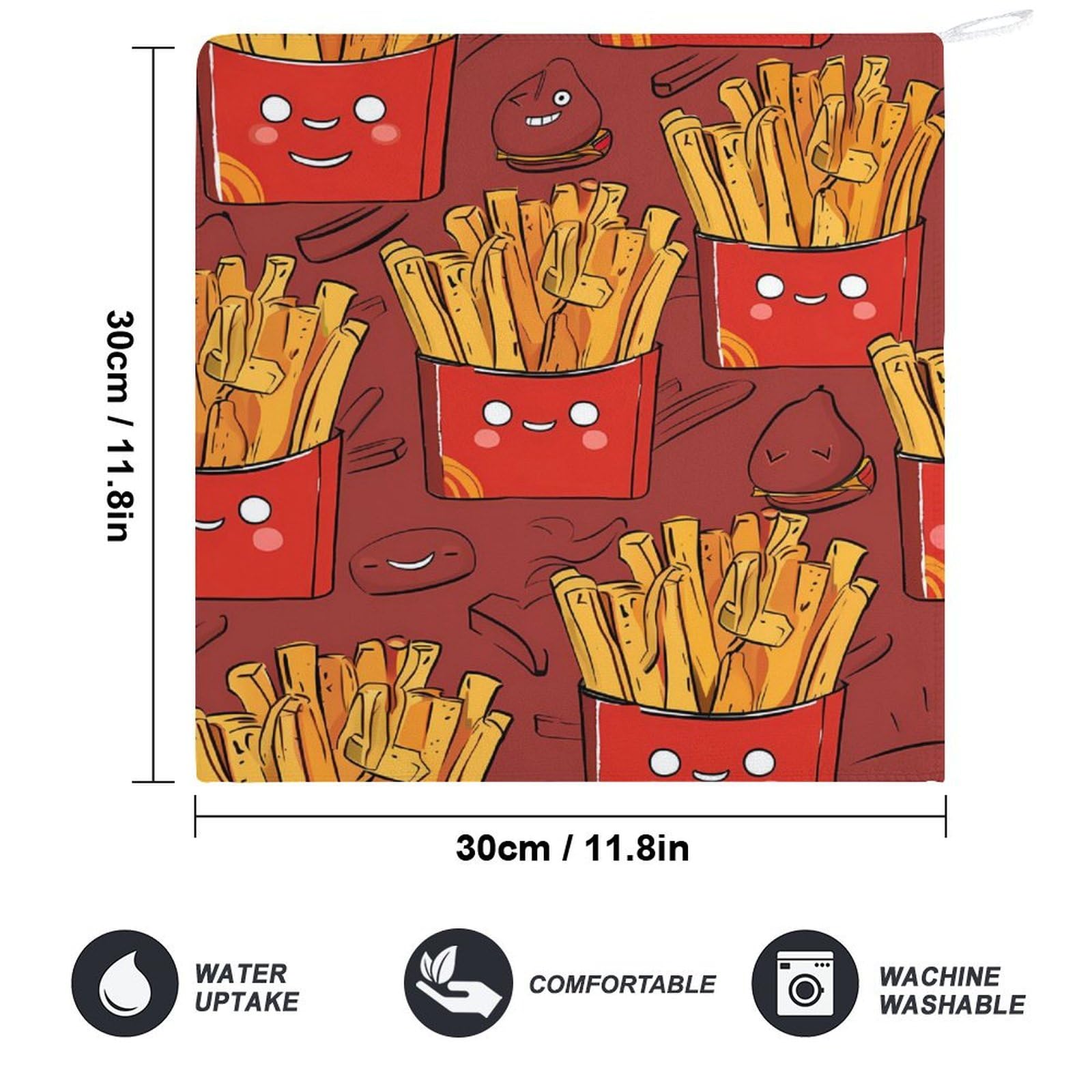 Premium French Fries Potato Chips Pattern Hand Towel - Soft Washcloth & Bath Towel with Hanging Loop - Perfect for Travel, Home & Bathroom (1PC) - Great for Kitchen Decor, Gag Gifts & Unique Bath Accessories