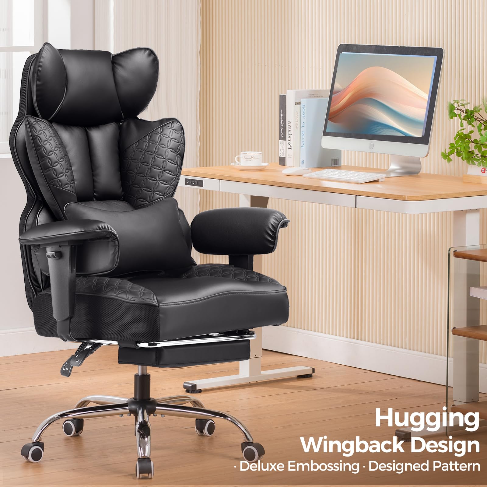 Premium Big and Tall Office Chair 400LBS Capacity - Ergonomic Gaming Chair with Adjustable Armrests, 150° Reclining, Foot Rest & Lumbar Support - Heavy Duty Executive Chair for Home Office, Gaming Setup and Workspace Comfort