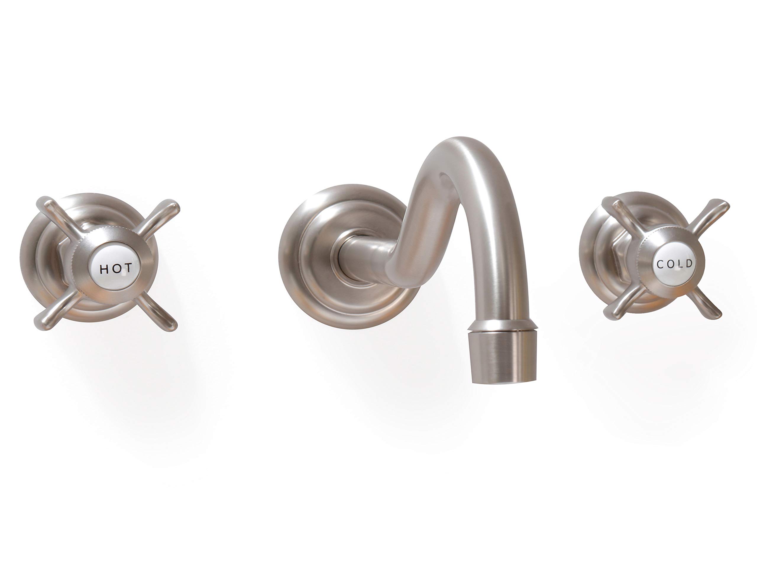 SITGES Brushed Nickel Wall Mount Bathroom Sink Faucet - 2 Handle Wall Mounted Faucet with Rough-in Valve - Perfect for Modern Bathroom & Powder Room Renovations