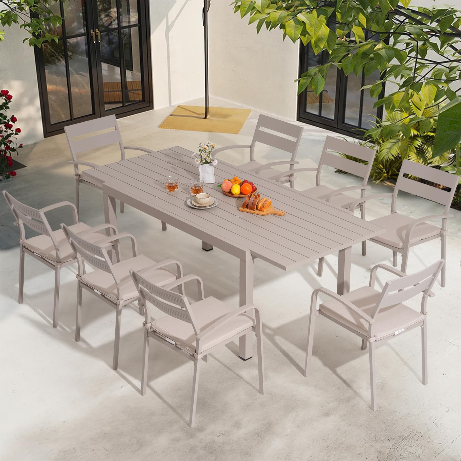 Outdoor Aluminum 4-Piece Patio Dining Chairs Set with Cushions - Stackable Bistro Chairs for Balcony, Garden, Backyard - Flaxen Finish & Beige Cushion - Perfect for Outdoor Dining, Entertaining, and Relaxing