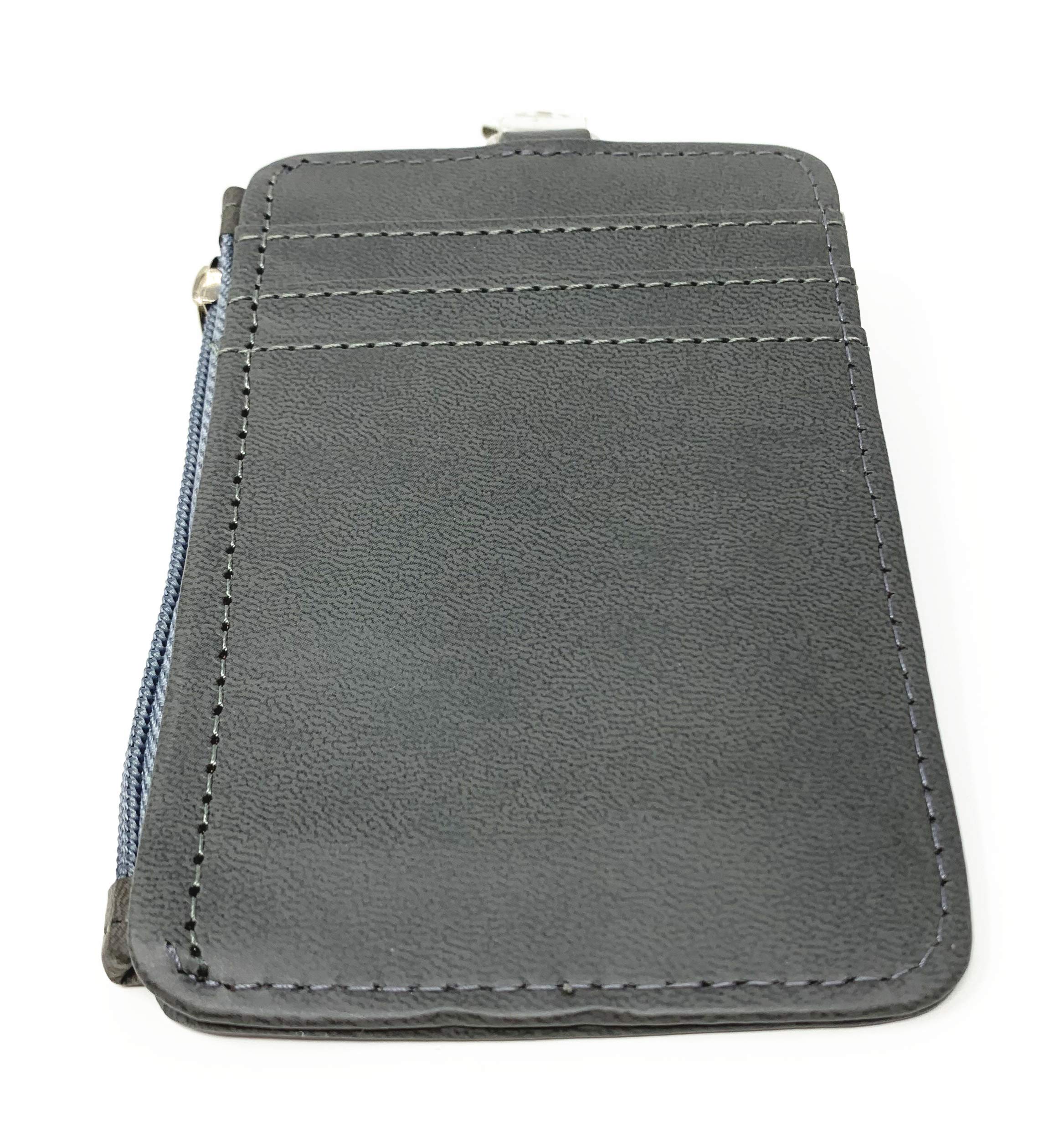 Vertical PU Leather ID Badge Holder with 1 Window, 4 Card Slots & Side Zipper Pocket - Grey | Secure & Stylish Employee ID Card Holder for Work, School & Events | RFID Blocking & Durable Design
