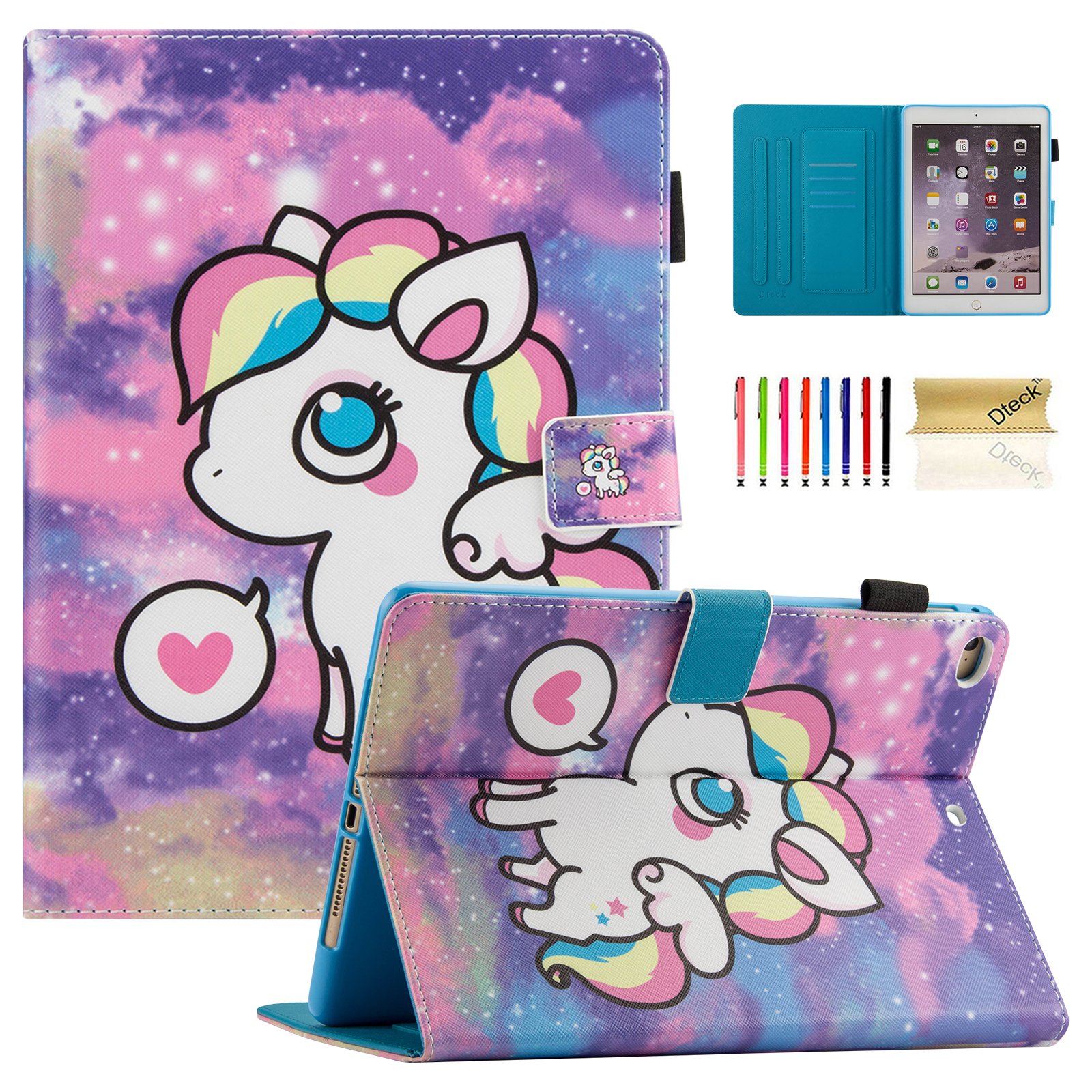 Dteck PU Leather Flip Stand Case for iPad 6th/5th Gen (2018/2017), iPad Air 2 & iPad Air (9.7 Inch) - Cute Unicorn Design Smart Cover with Card Slots | Perfect for Work, School & Travel Protection