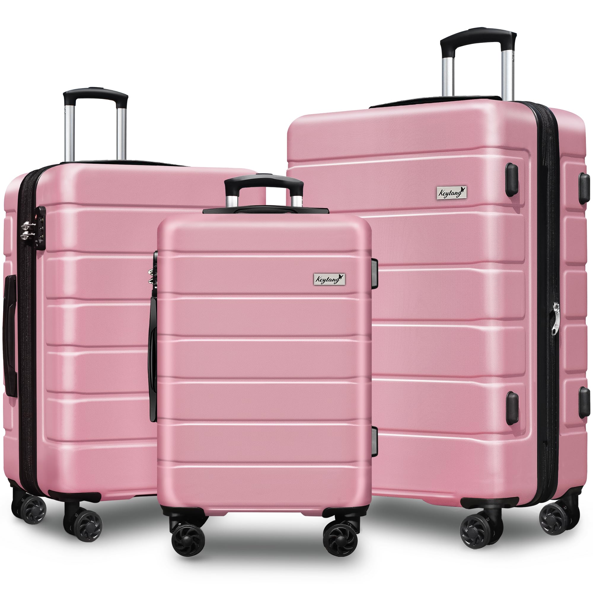 3-Piece Expandable Hardside Luggage Set with Spinner Wheels & TSA Lock - Lightweight Carry-On Suitcases for Travel & Business (20in/24in/28in, Pink) - Perfect for Family Vacations, Business Trips & International Travel