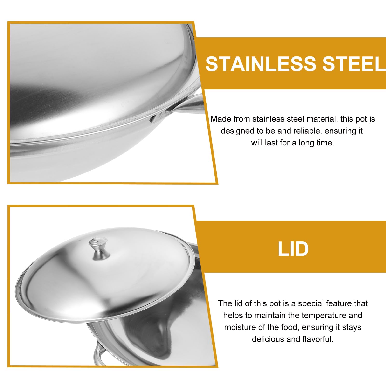 Premium Stainless Steel Wok Pan - Induction Compatible Stir Fry Pan with Double Handles for Chinese, Japanese & Shabu Hot Pot Cooking - Perfect for Home Kitchen & Restaurant Use - Ideal for Stir-Frying, Deep Frying & Hot Pot Meals