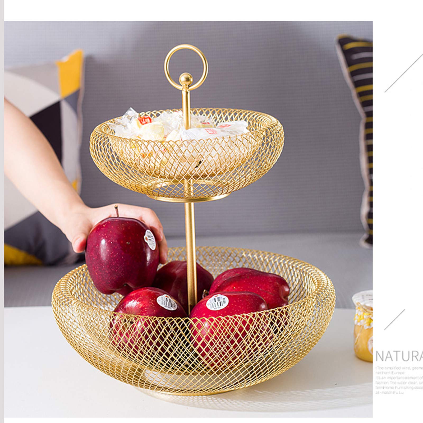 2-Tier & 3-Tier Gold Metal Wire Fruit Basket - Modern Nordic Style Countertop Organizer for Fruits, Vegetables & Bread - Perfect for Kitchen Counter, Dining Table & Pantry Storage