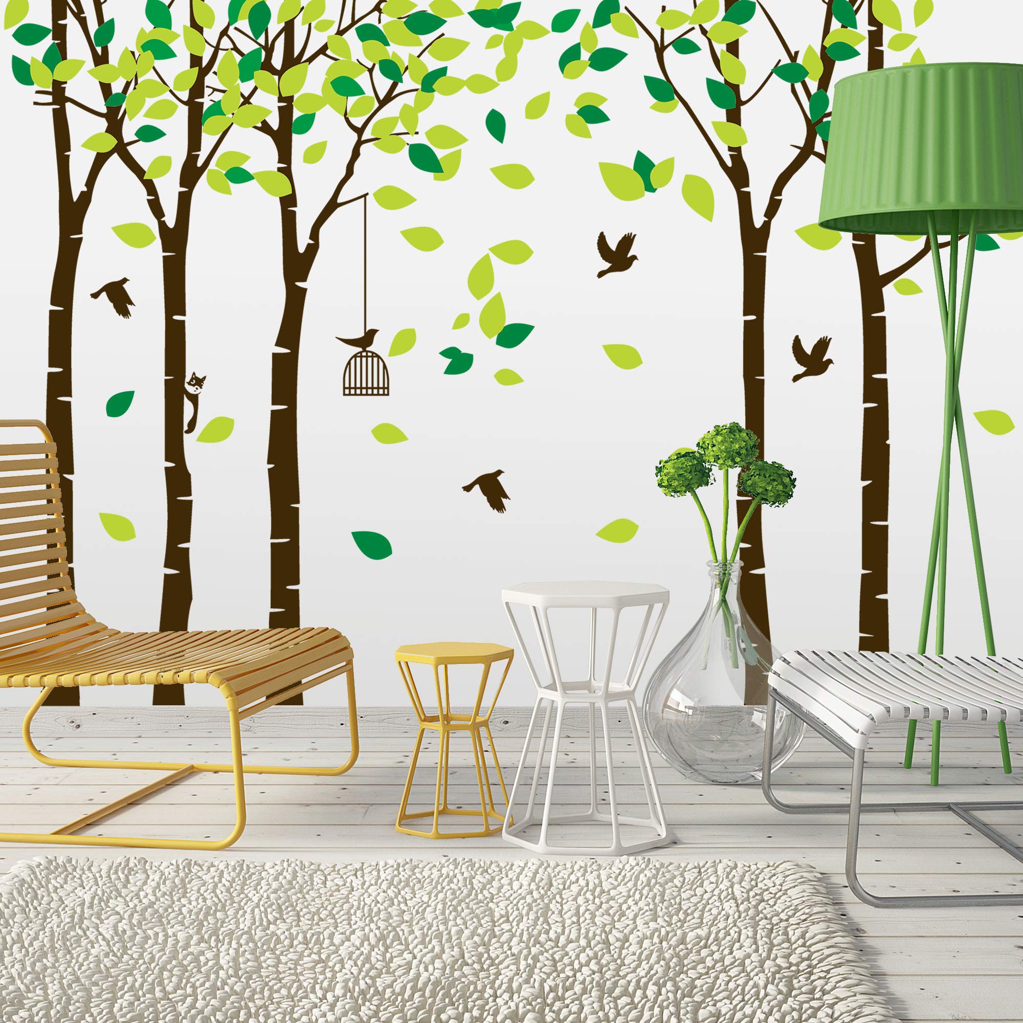 264 X 180cm Large Jungle Tree Wall Decal - Cartoon Family Forest Tree Removable Sticker with Green Leaves & Flying Birds - DIY Wall Mural for Kids Bedroom, Nursery, Living Room & Office Decor | Perfect for Nature-Themed Rooms & Play Areas