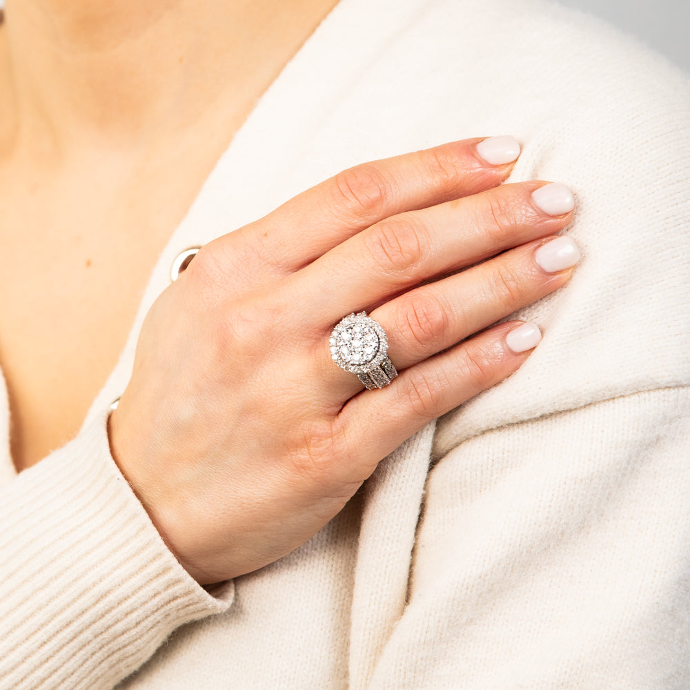 9ct Yellow Gold 2 Carat Diamond Cluster Round Dress Ring for Women - Elegant Wedding, Engagement & Evening Party Jewelry Gift