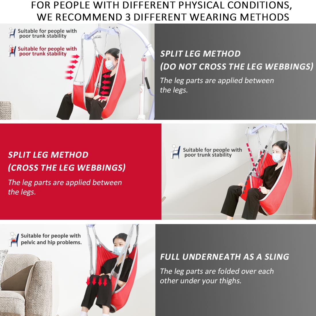 **Heavy-Duty Patient Lift Sling with Divided Leg & Lower Back Support - 500lb Weight Capacity for Safe Transfer & Positioning - Medium Size (1-Pack) - Ideal for Home Care & Medical Facilities**