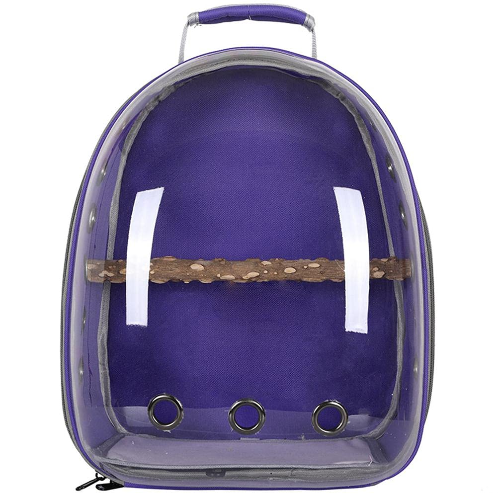 FJXJLKQS Transparent Pet Parrot Carrier Backpack - Breathable Travel Bird Cage with Space Capsule Design (Purple) - Perfect for Vet Visits, Outdoor Adventures & Air Travel