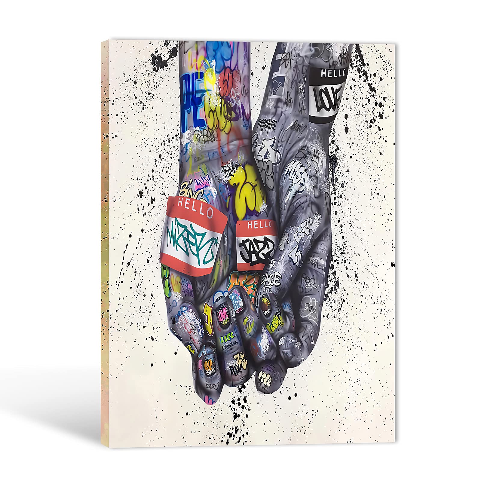Urban Graffiti Canvas Wall Art - Colorful Street Style Handshake Painting for Modern Home & Office Decor (28x40 Inches) | Unique Wall Decor for Living Room, Bedroom & Creative Spaces