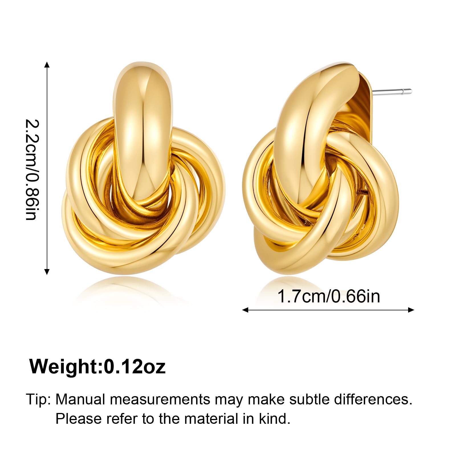 18K Gold Geometric Drop Dangle Earrings for Women - Chunky Trendy Knot Stud & Twisted Link Earrings - Perfect Gift for Birthday, Anniversary & Party Jewelry