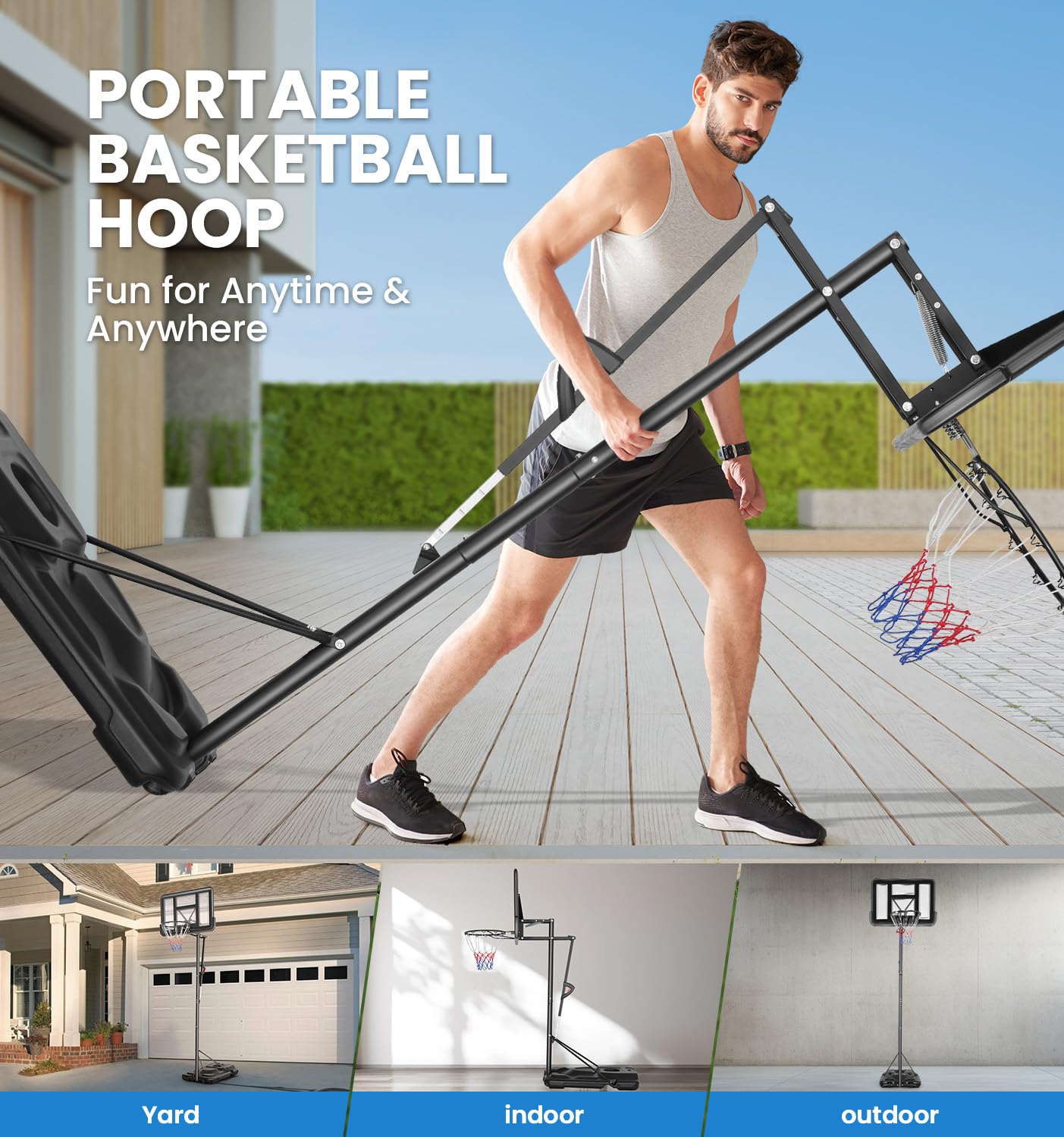 10ft Adjustable Portable Basketball Hoop System for Kids, Youth & Adults - 48 Inch Shatterproof Backboard - Perfect for Backyard, Driveway & Indoor Use - Outdoor Basketball Goals for Home Training & Family Fun
