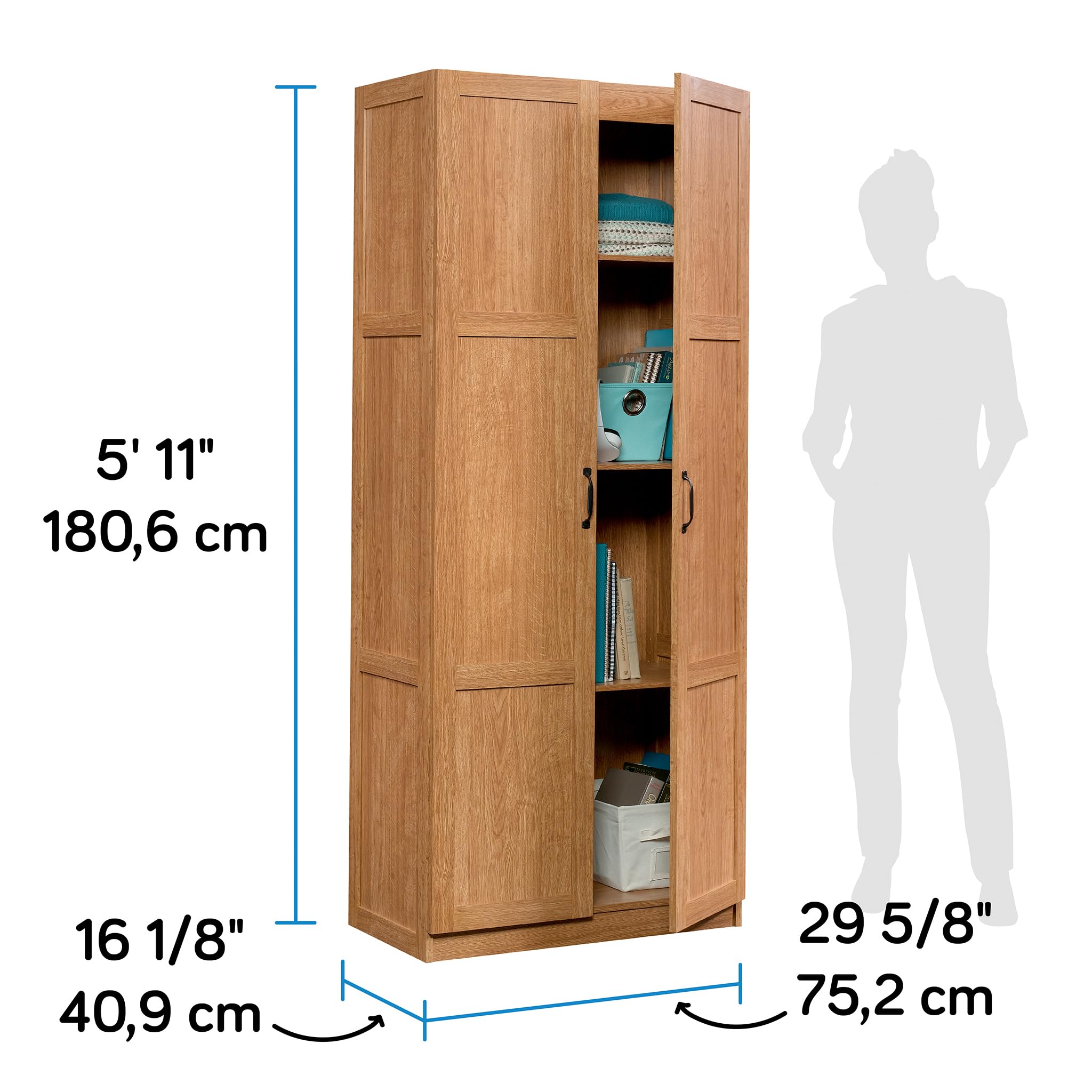 Sauder Storage Cabinet with Adjustable Shelves - Kitchen & Bathroom Organizer in Highland Oak