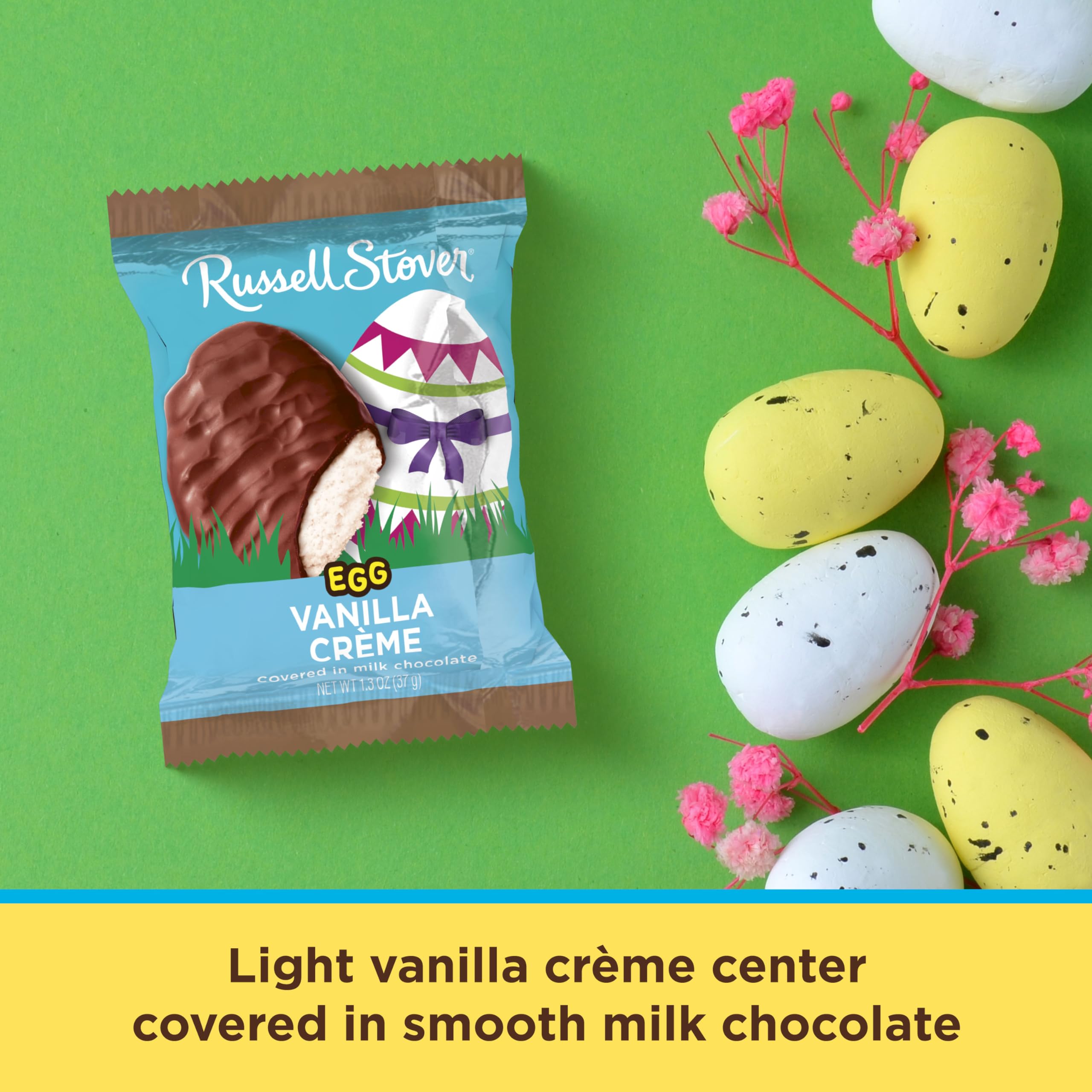 Russell Stover Vanilla Crème Milk Chocolate Easter Eggs - 1.3oz (18 Pack) | Easter Basket Stuffers, Holiday Treats & Party Favors