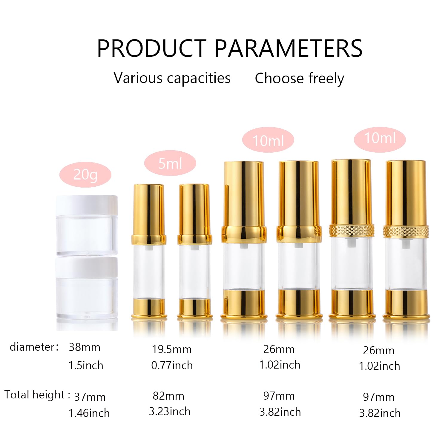 Golden Airless Cosmetic Pump Bottles 8-Piece Set - Refillable Travel Size Bottles with Cosmetic Bag | Leak-Proof for Skincare, Lotion & Serum | Perfect for Travel, Gym & Daily Beauty Routine