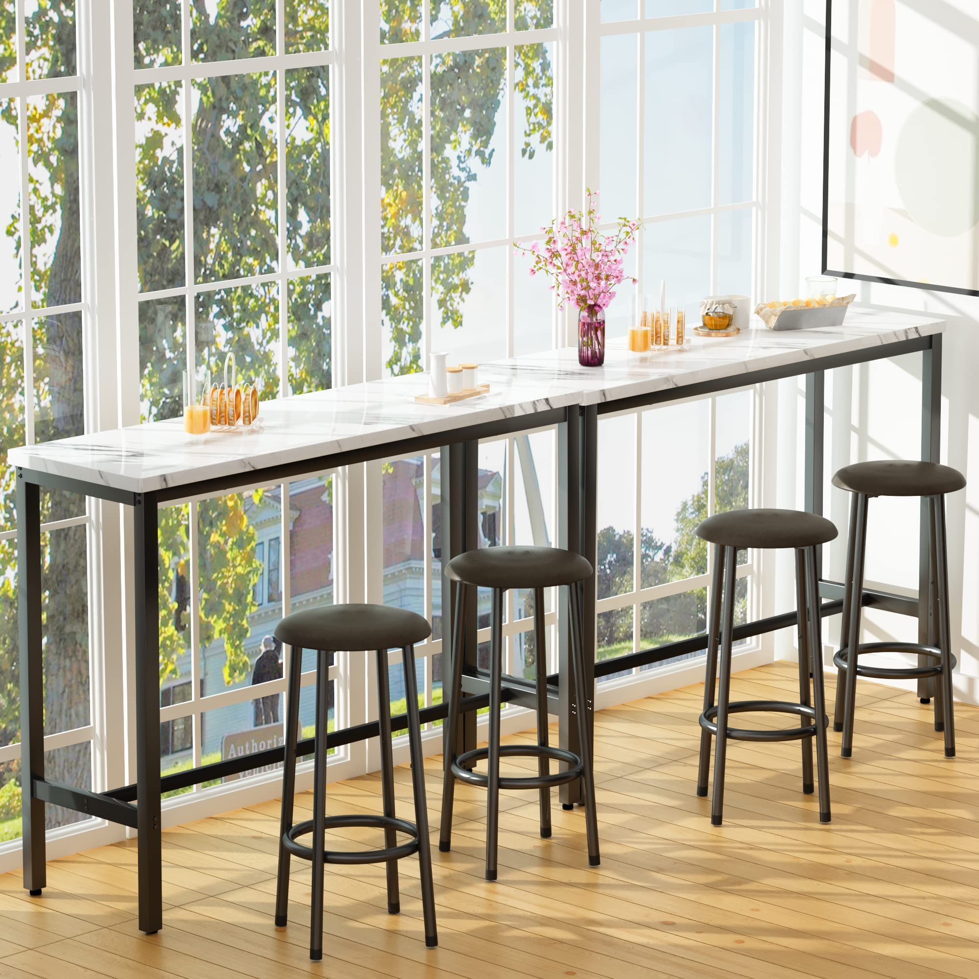 MIERES 3-Piece Counter Height Bar Table Set with 2 Round Stools - 47.2