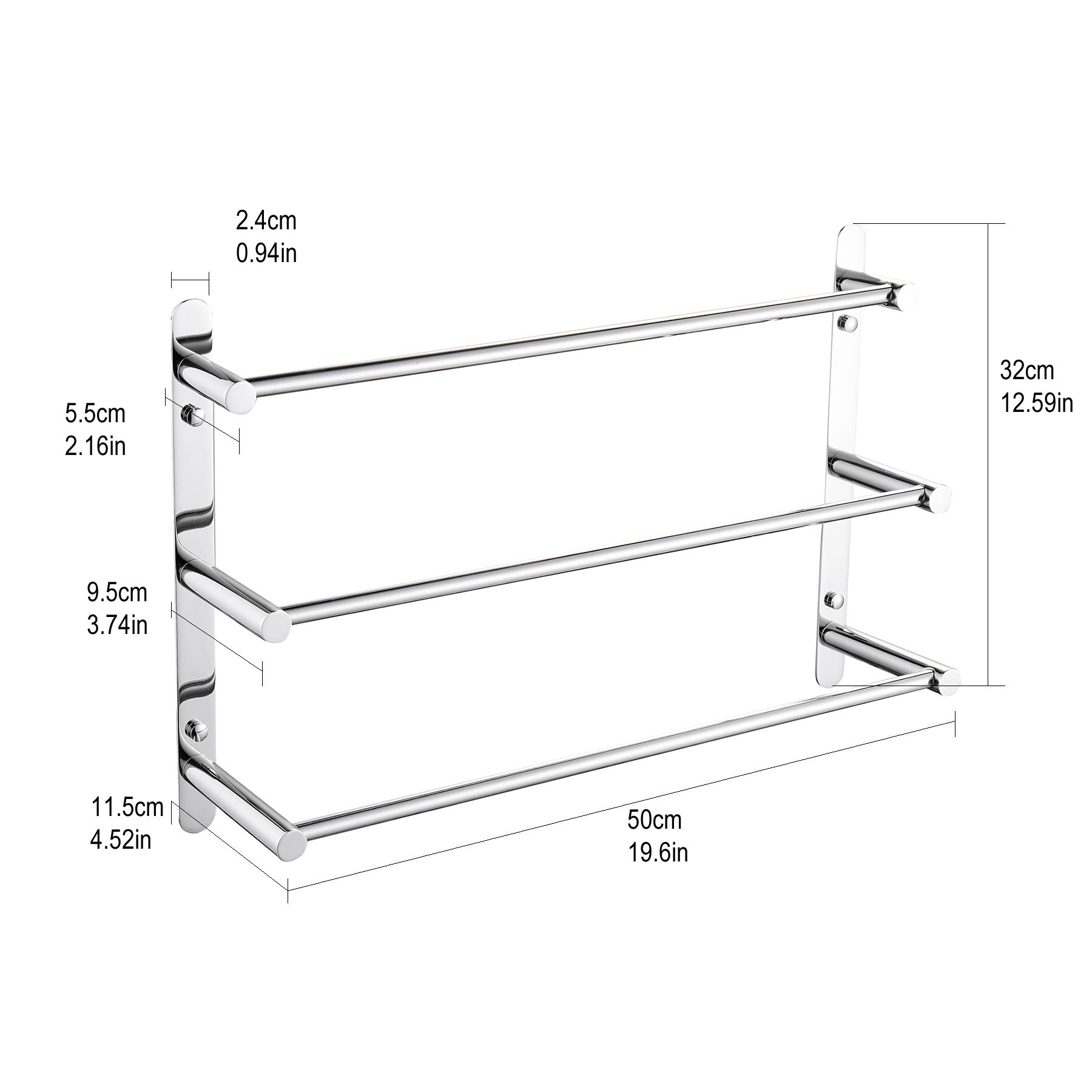 Stainless Steel 3-Tier Towel Rack 19.6