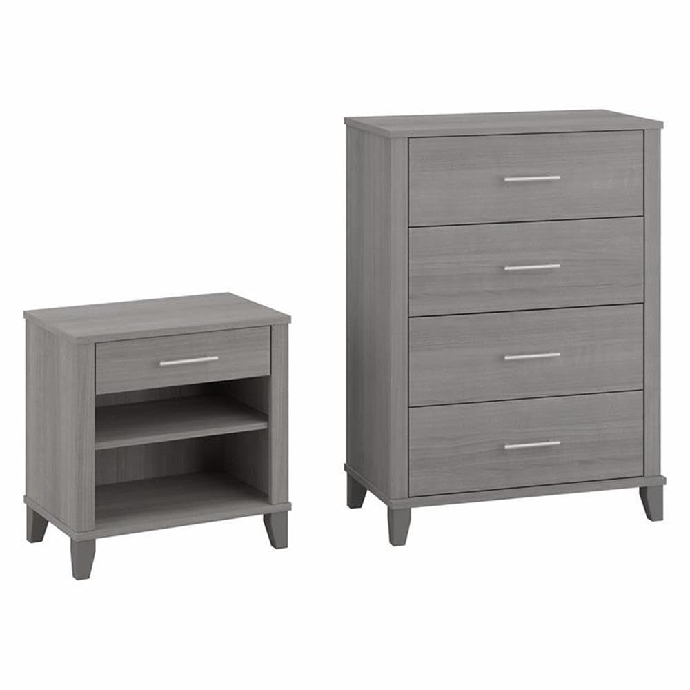 Bush Furniture Somerset 5-Drawer Chest and Nightstand Set - Platinum Gray - Modern Bedroom Storage for Clothes, Accessories & More - Perfect for Master Bedroom, Guest Room or Dorm