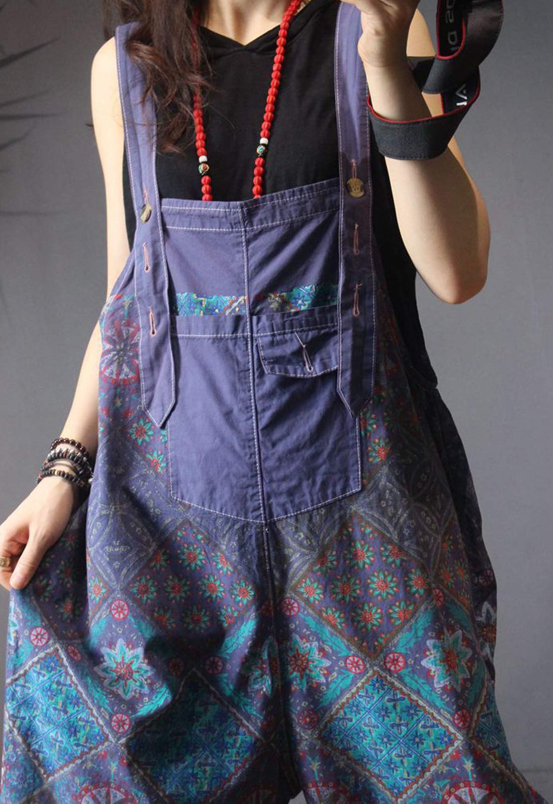 Flygo Women's Loose Baggy Cotton Wide Leg Drop Crotch Overalls Jumpsuits Rompers Harem Pants - Casual Streetwear for Women, Perfect for Daily Wear, Travel & Fashion Outfits
